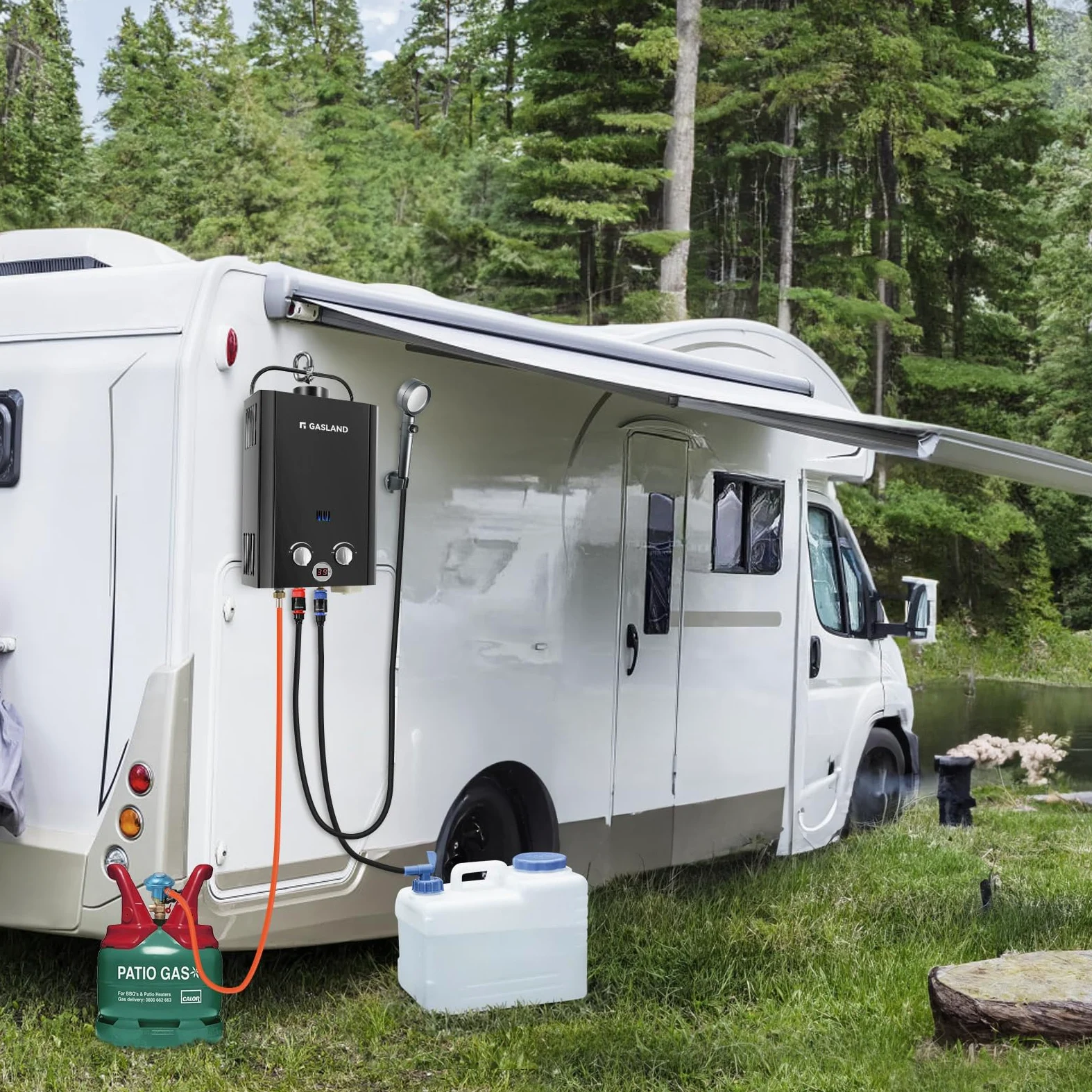 GASLAND BE158B - Scaldabagno a gas 6 l, 30/37 mbar, sistema doccia calda portatile, scaldabagno GPL istantaneo per campeggio Road Trip Hot Tap Lpg Shower