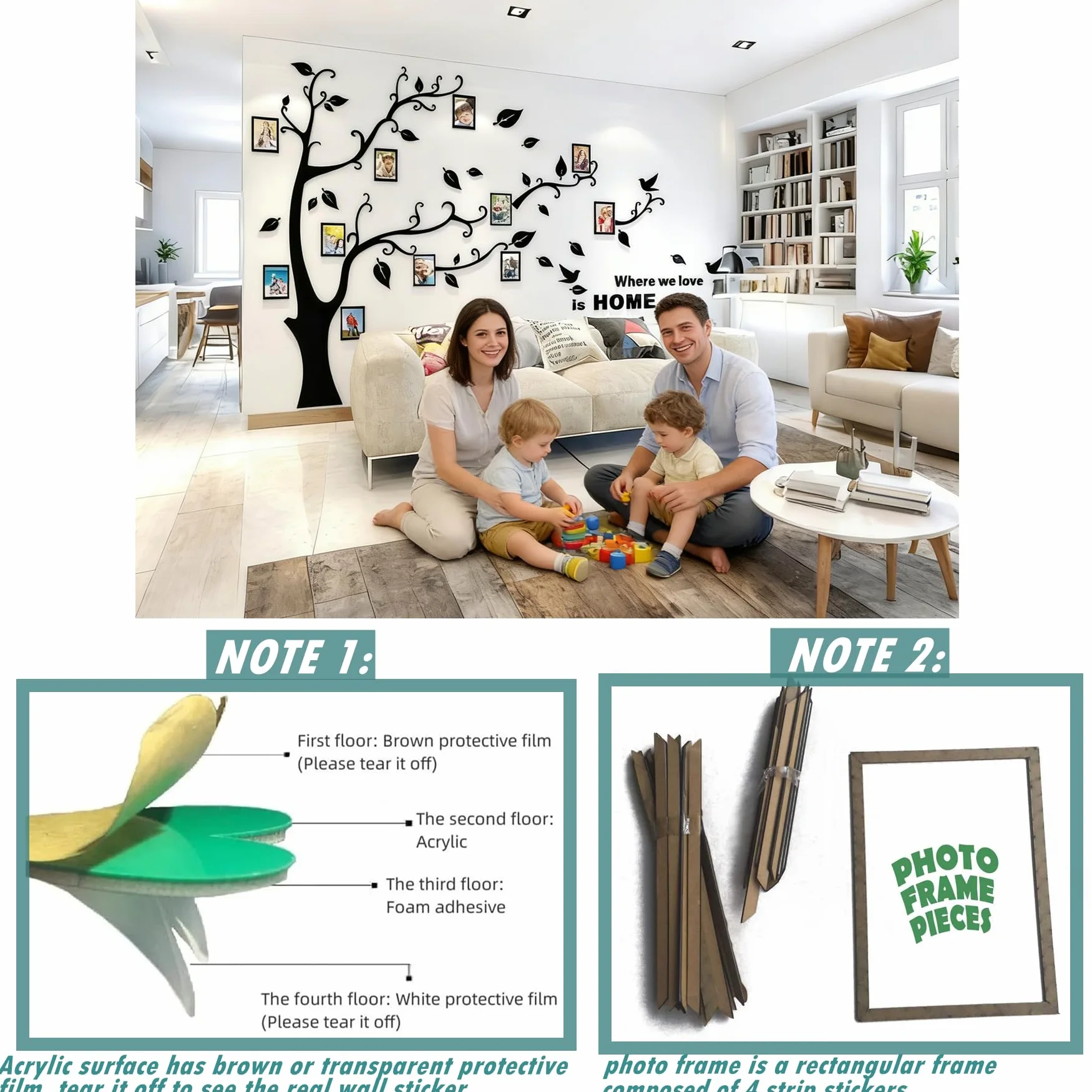 3D Albero Adesivi Fai da te Albero Adesivo da Parete Cornici per Foto Sticker Decorazioni Albero Della Vita da Parete per Soggiorno Camera da Letto Adesivo Muro(Adesivo Nero Destra,L: 175 * 230CM)