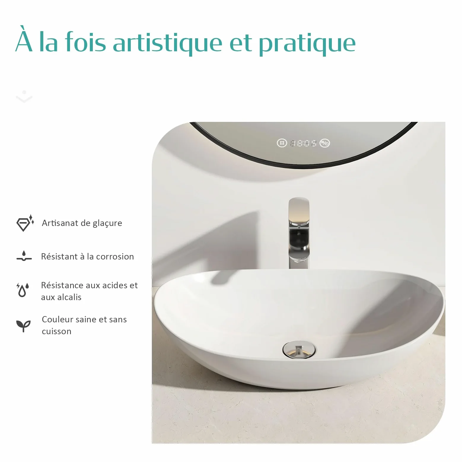 EMKE Lavabo da Appoggio Ovale 35×27×11cm, Vasca in Ceramica per Bagno e WC Ospiti, Mini Lavabo Piccola, Bianco