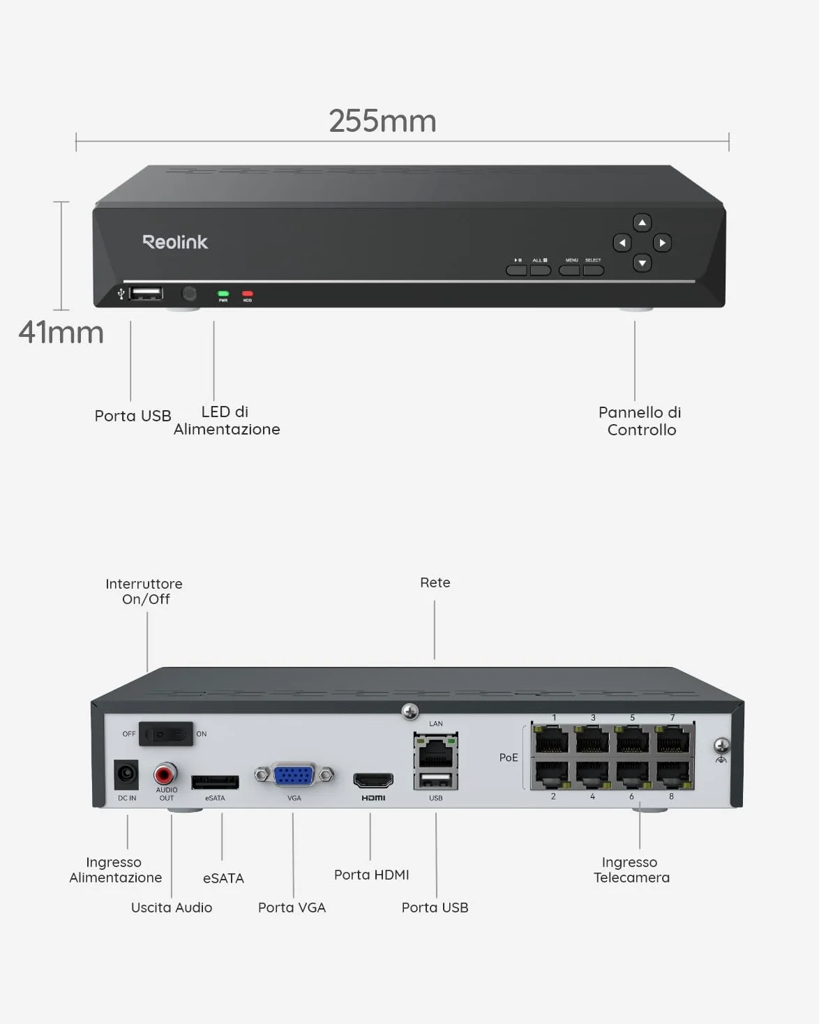 Reolink NVR PoE 8 Canali con 2TB HDD, Videoregistratore Cablato Supporta 16MP/12MP/4K/5MP/4MP, Accesso Locale e Remoto, Capacità Espandibile a 16TB, Videosorveglianza Registrazione 24/7, RLN8-410