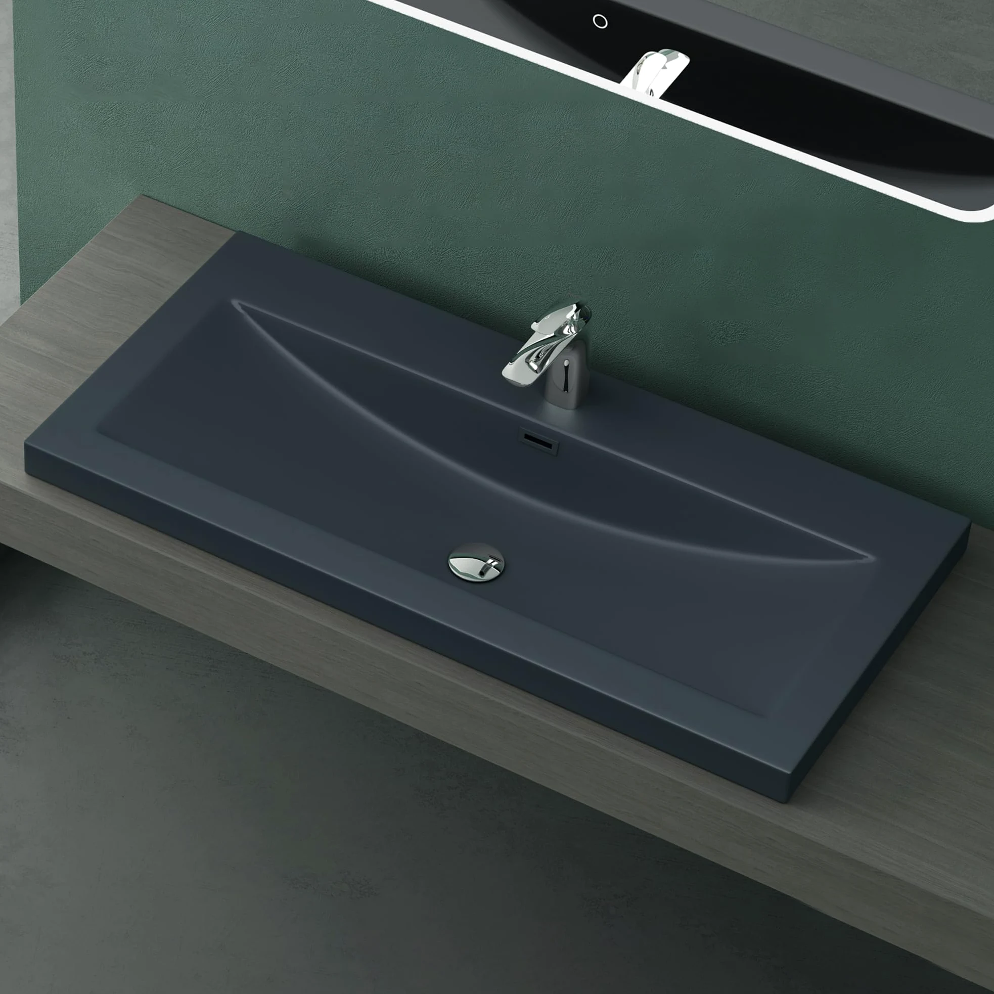 Mai & Mai Lavabo Incasso 100x48x13cm, Lavabo Sottopiano Lavandino Bagno da Marmo fuso Colossum01-1000,Antracite opaco