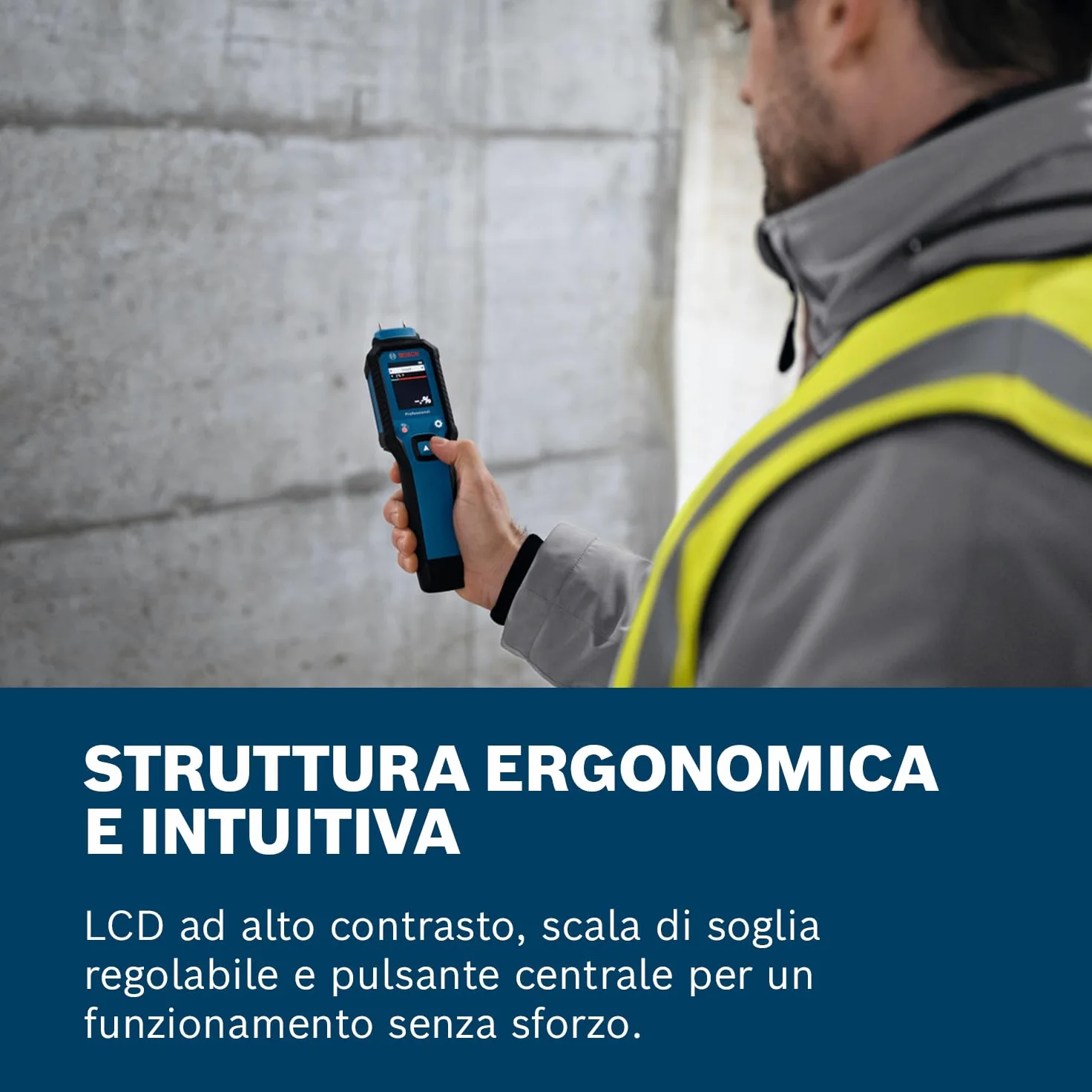 Bosch Professional Igrometro GMP 1-13 (con pin di misurazione, misura 37 tipi di legno e 10 materiali da costruzione, protezione IP65, LCD ad alto contrasto, 2 batterie AA, custodia)