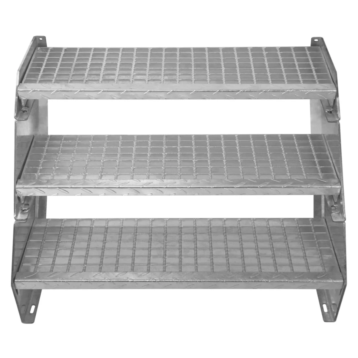 Scala in metallo a 8 livelli regolabile in altezza 90 cm di larghezza Acciaio zincato argento 8 gradini regolabili Griglia resistente alle intemperie Spessore asta 5 mm Kit di fissaggio GRATUITO