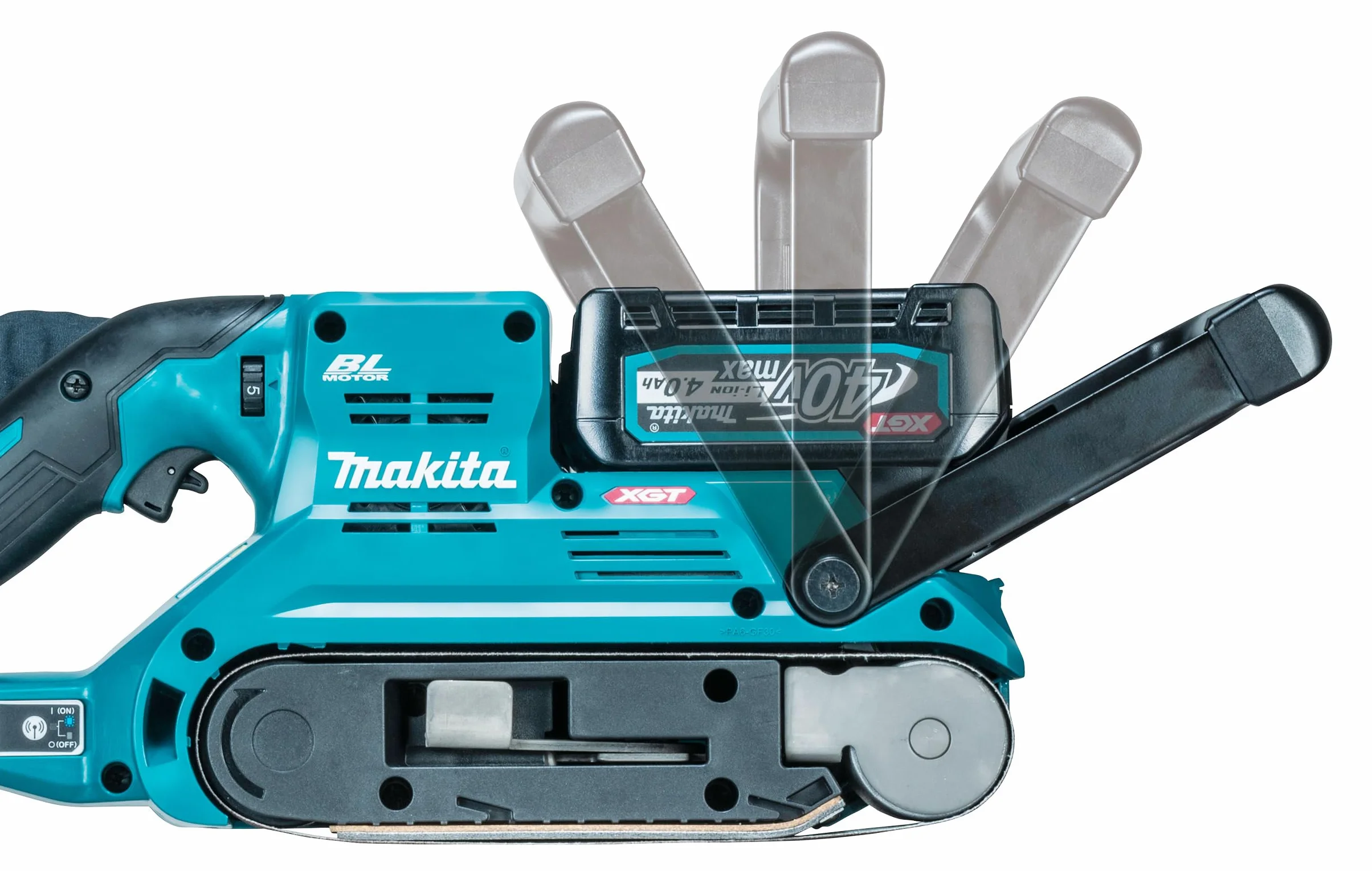 Makita BS001GZ - Smerigliatrice a nastro, 40 V max, larghezza di banda 76 mm, senza batteria e caricatore