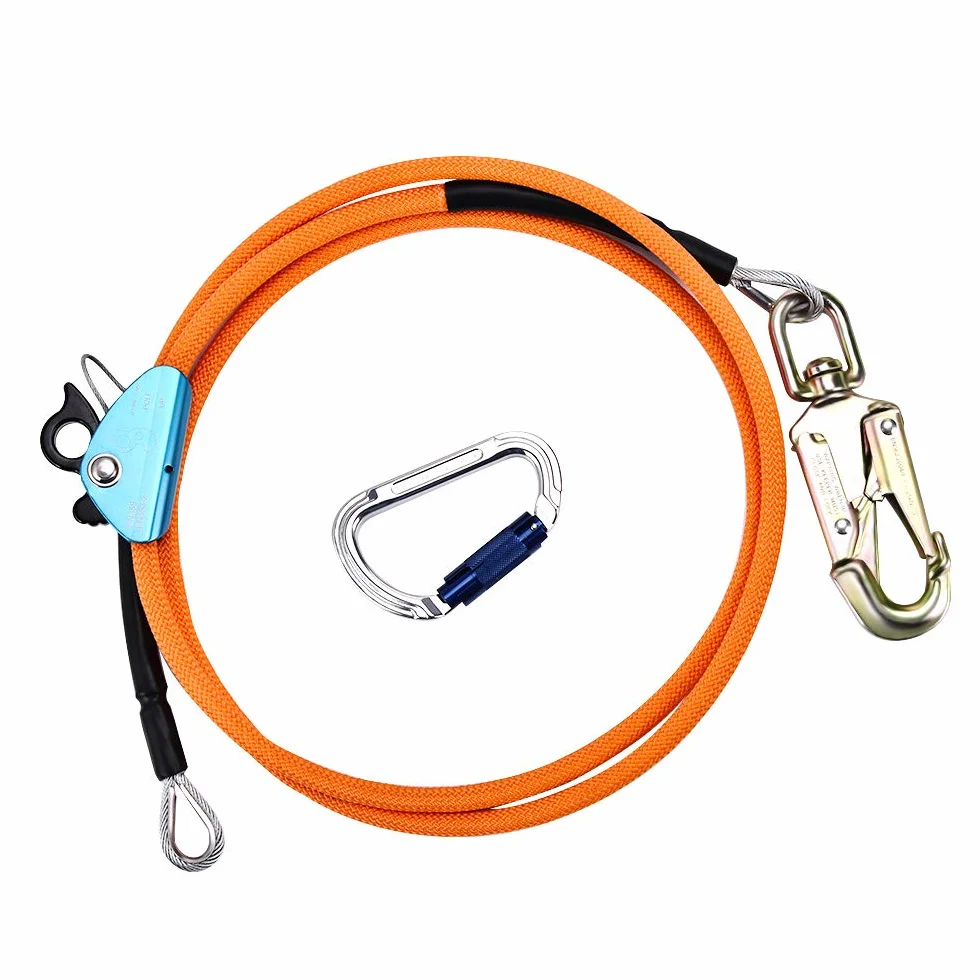 Outdoor Safety Rope,Kit di Corde in Acciaio,Corda di Sicurezza per Esterni da 12 mm x 3 m, Linea di inversione per Arrampicata sugli Alberi con moschettone a Triplo bloccaggiobassa Elasticità