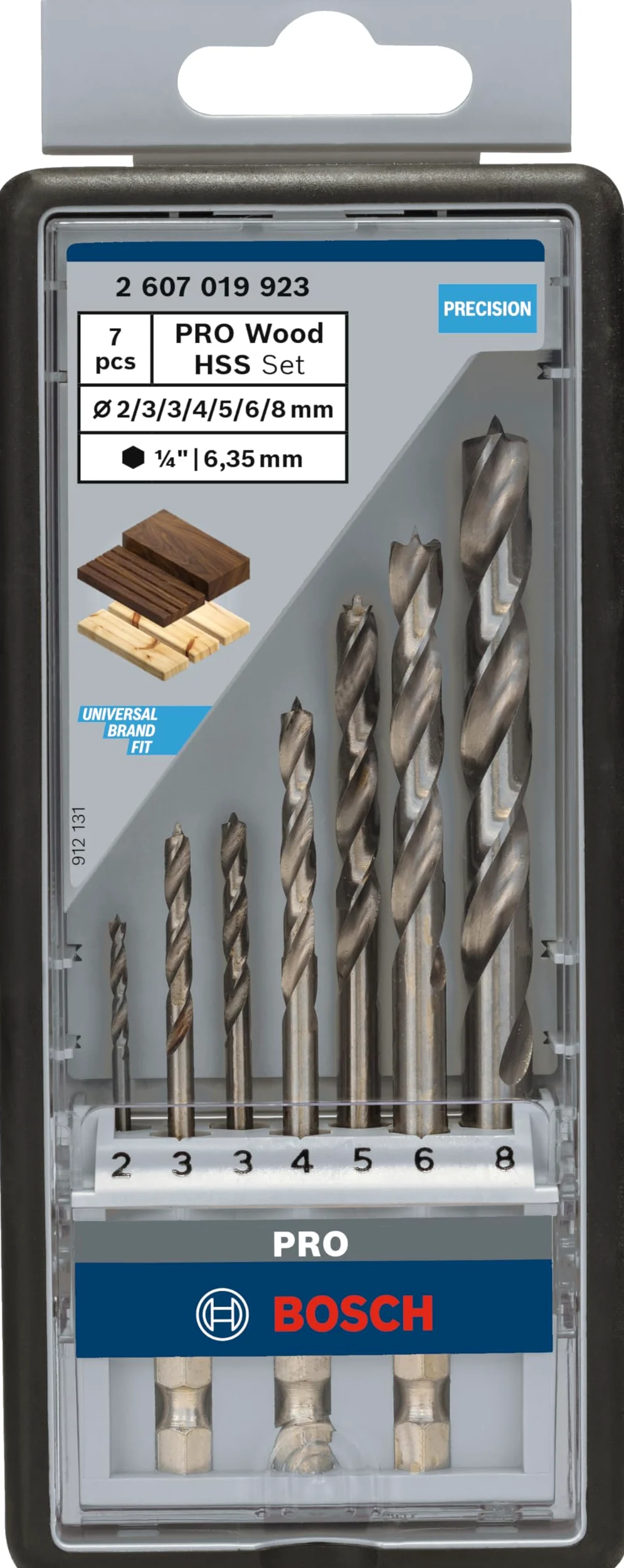 Bosch Professional Robust Line Set Punte Elicoidali per Legno con Codolo Esagonale, 2-8 mm, 7 Pezzi