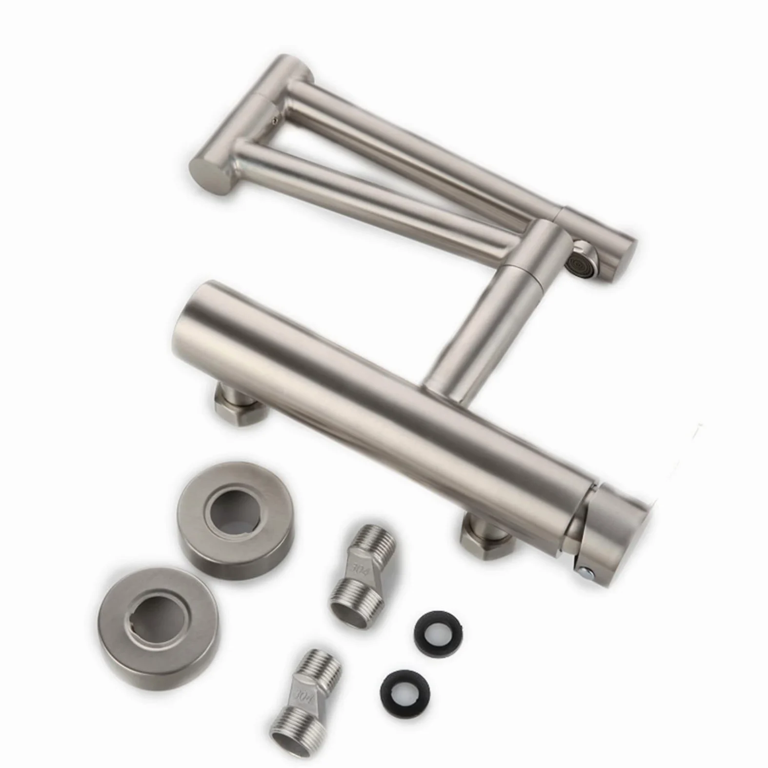 Rubinetto da cucina riempitivo for pentole, rubinetto for lavello pieghevole a parete in acciaio inossidabile Braccio oscillante a doppio snodo estensibile, maniglia singola 2 fori Rubinetto commercia