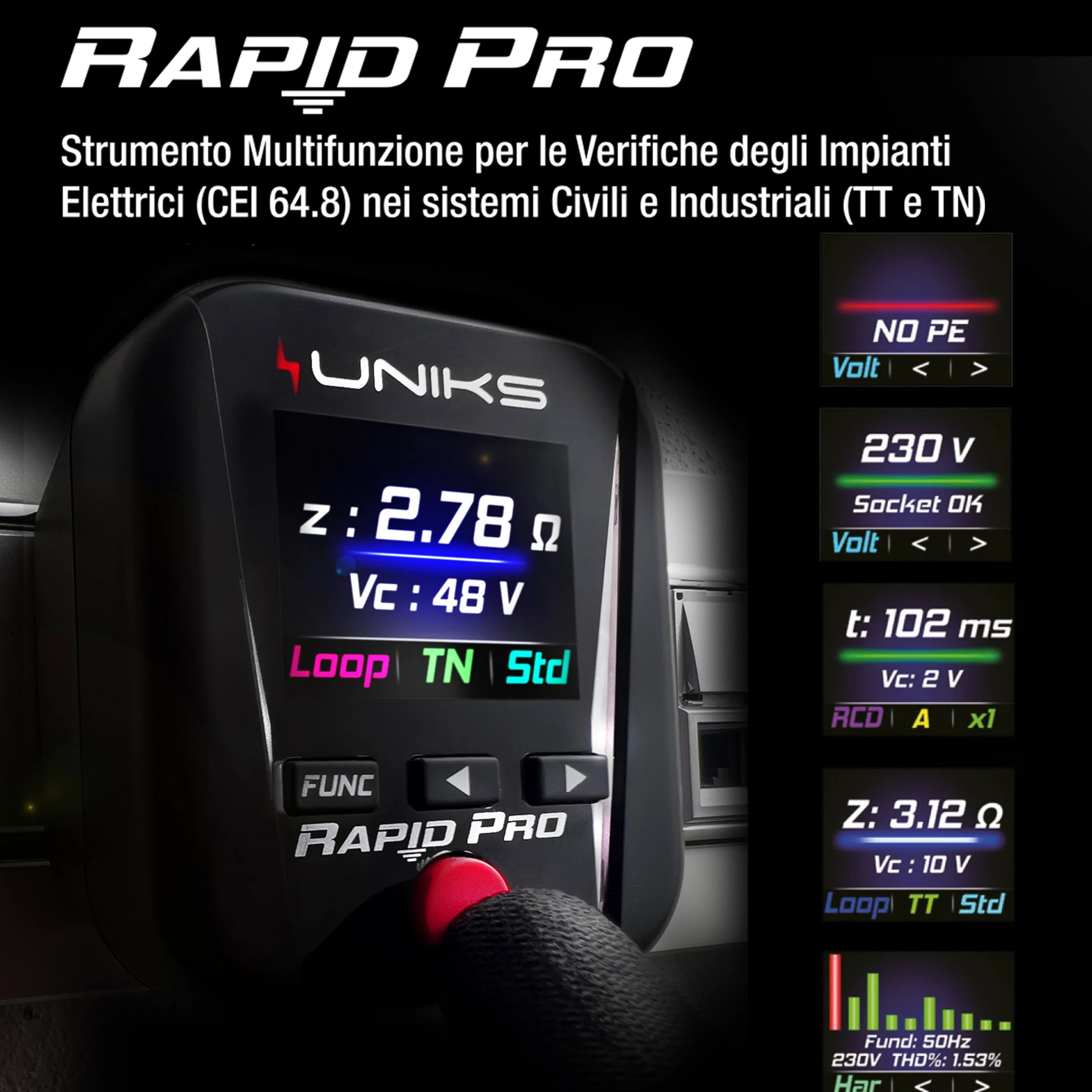 UNIKS - Kit RAPIDPROEDITION2 CL2 + RapidPRO – Pinza Amperometrica per Dispersione e Tester Professionale RCD, Terra e Prese, Multimetro TRMS AC/DCe