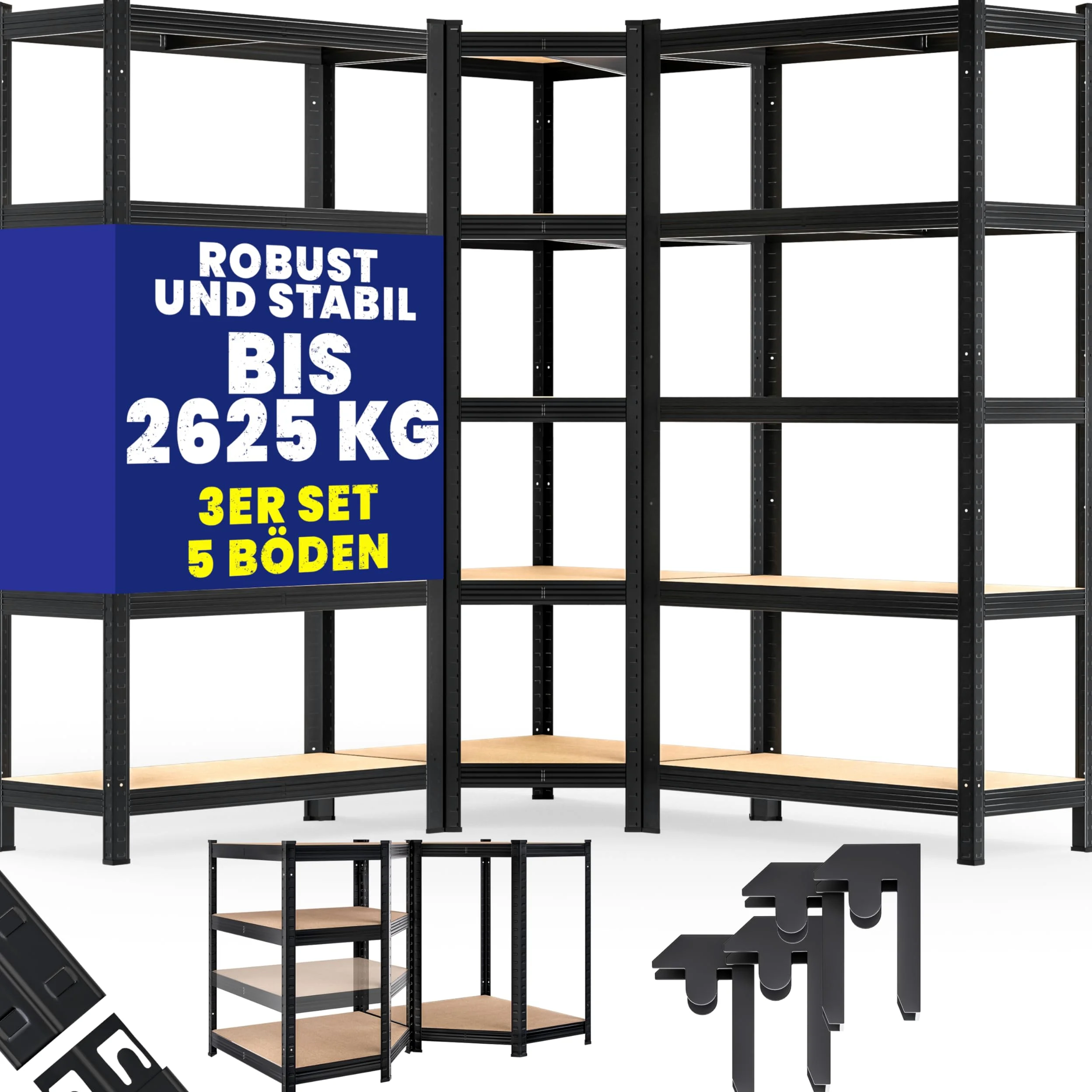 Monzana® Scaffale Angolare Metallo 2625kg 15 Ripiani MDF Scaffalatura Metallica Scaffale Alta Portata Angolo Scaffali