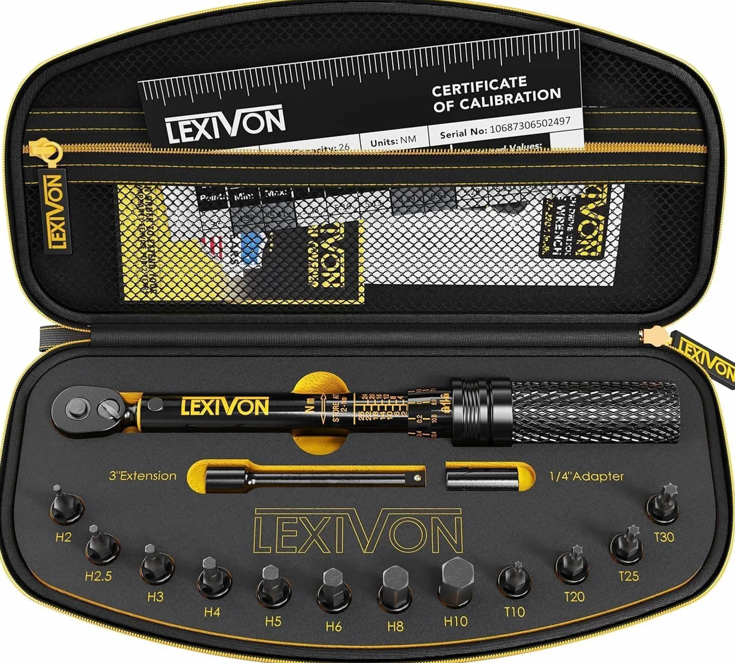 LEXIVON Chiave Dinamometrica Bici/Moto 1/4'' | 2~26 Nm, Set da 15 Pezzi di Punte Esagonali e Torx, Kit Chiavi Dinamometriche Professionali Portatile per Bicicletta, Mountain Bike Tools (LX-191)