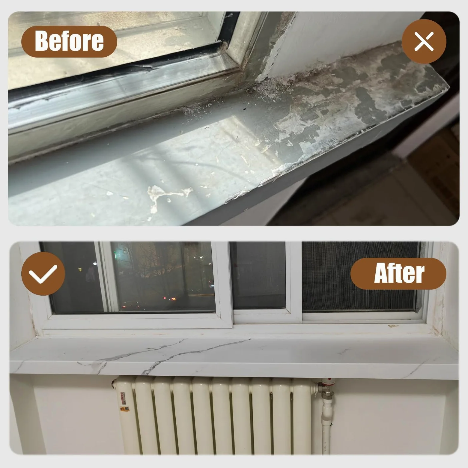 Davanzale per Finestra Protezione per Davanzale della Finestra con Finitura in Marmo Grigio, Pannello Decorativo per Davanzale della Finestra del Soggiorno, Coperture Protettive Davanzale della Finest