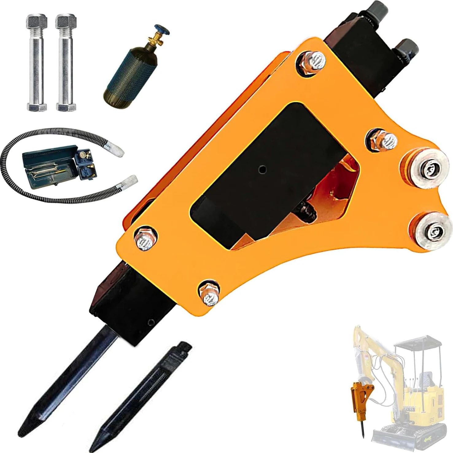 Mini escavatore con martello demolitore idraulico da 0.6-1 tonnellate, piccolo accessorio per demolizione calcestruzzo, strumento di perforazione per legno, pietra e cemento.