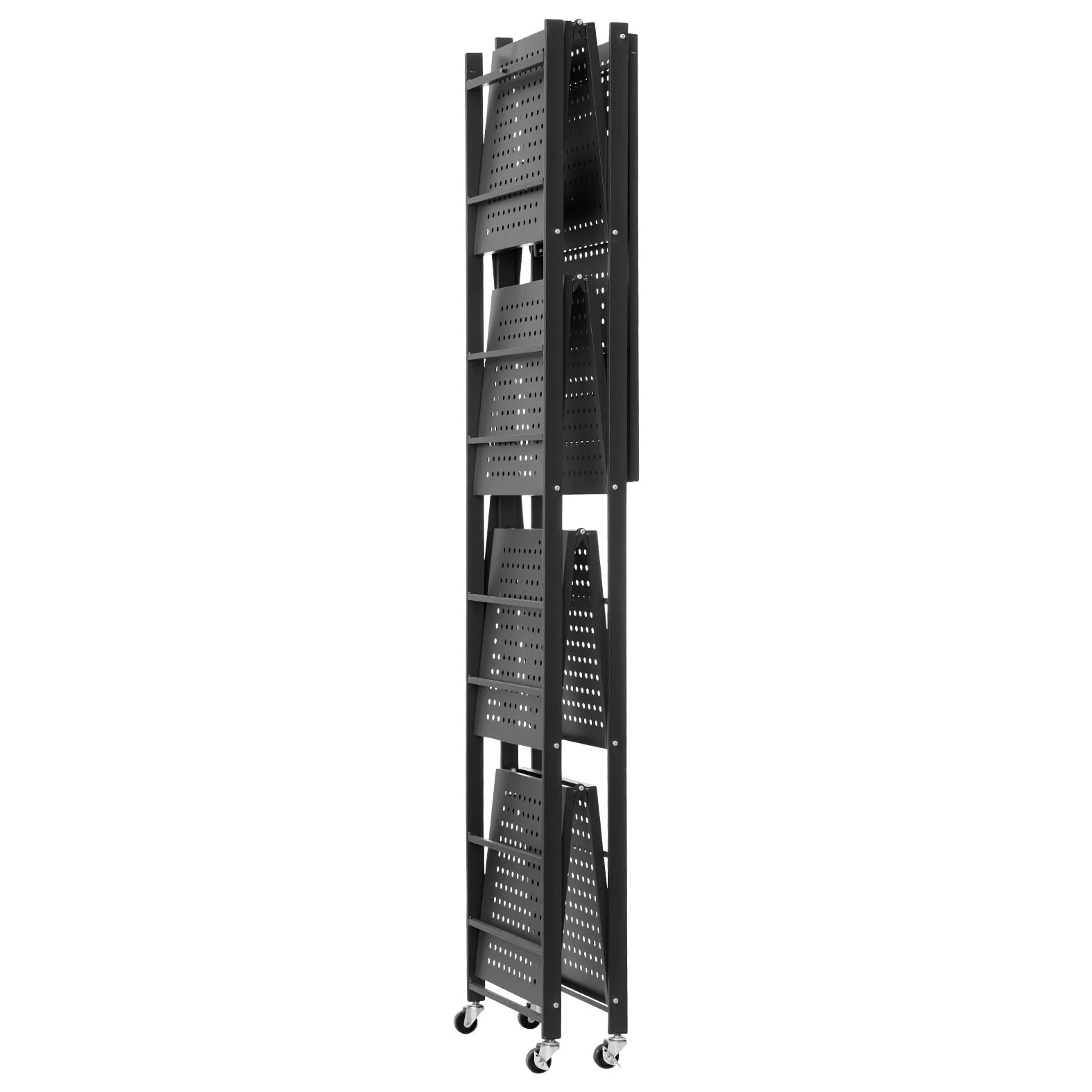 VEVOR Scaffale Portaoggetti Pieghevole a 5 Ripiani con Ruote, Scaffale in Metallo Pieghevole, Robusto Resistente Senza Montaggio, Ideale per Garage, Cucina, Cantina Nero 380 x 710 x 1630 mm