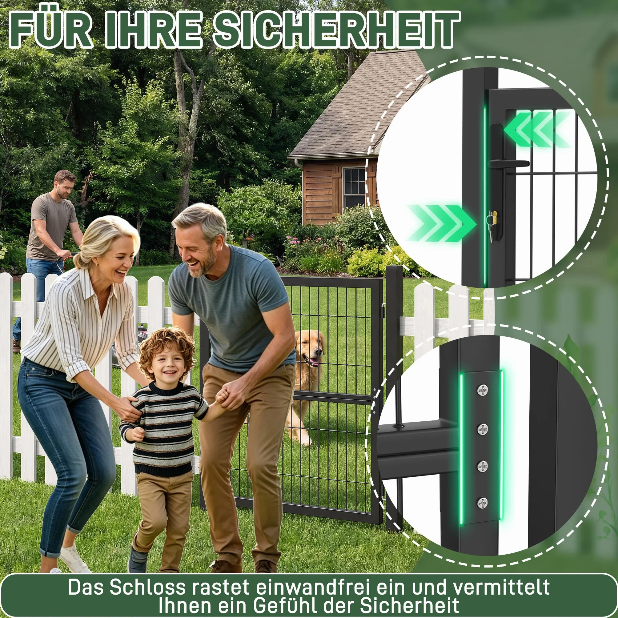 Froadp Cancelli da giardino a battente da 125 x 100 cm, zincati singoli, con pali della porta, maniglie in plastica e serratura a incastro, per giardini, magazzini, cantieri (antracite)