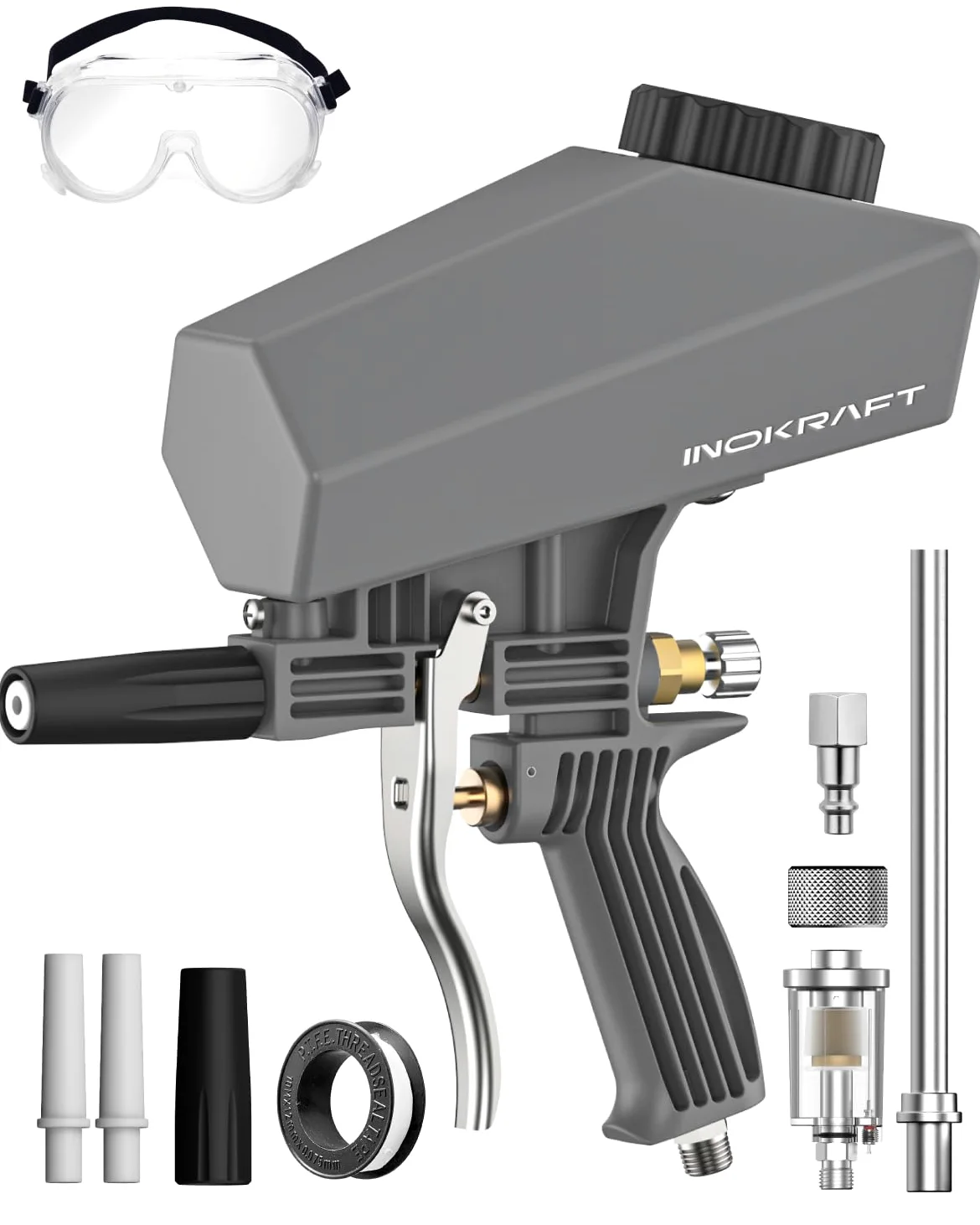 InoKraft Set di pistole a sabbiatura portatili con separatore olio-acqua e ugello di prolunga, mini sabbiatrice per rimuovere ruggine e vernice, compatibile con ossido di alluminio, sabbia, gusci di