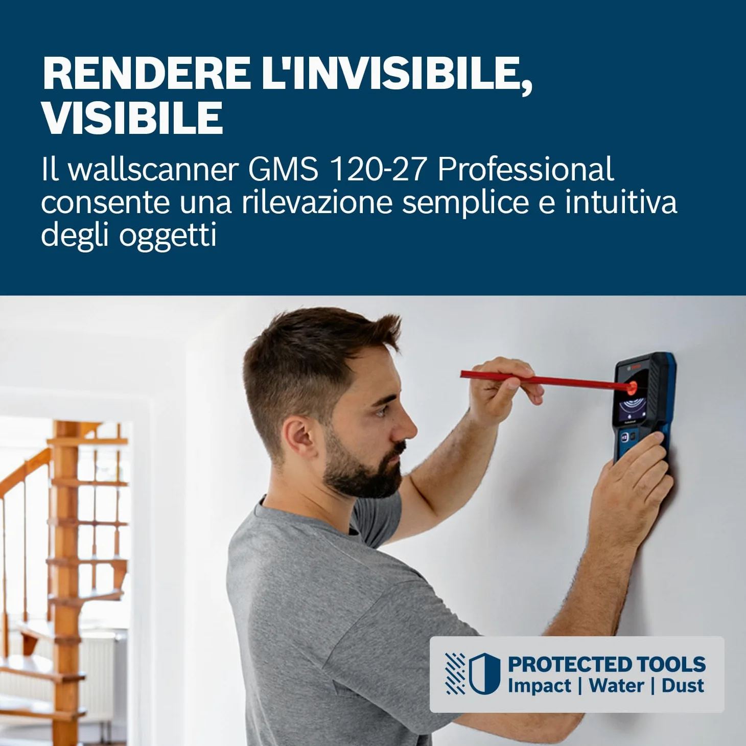 Bosch Professional Wallscanner GMS 100-23 (profondità di rilevazione max. metalli non magnetici/metallo magnetico/cavi sotto tensione: 100/80/ 50 mm, 2 batterie AA, custodia)