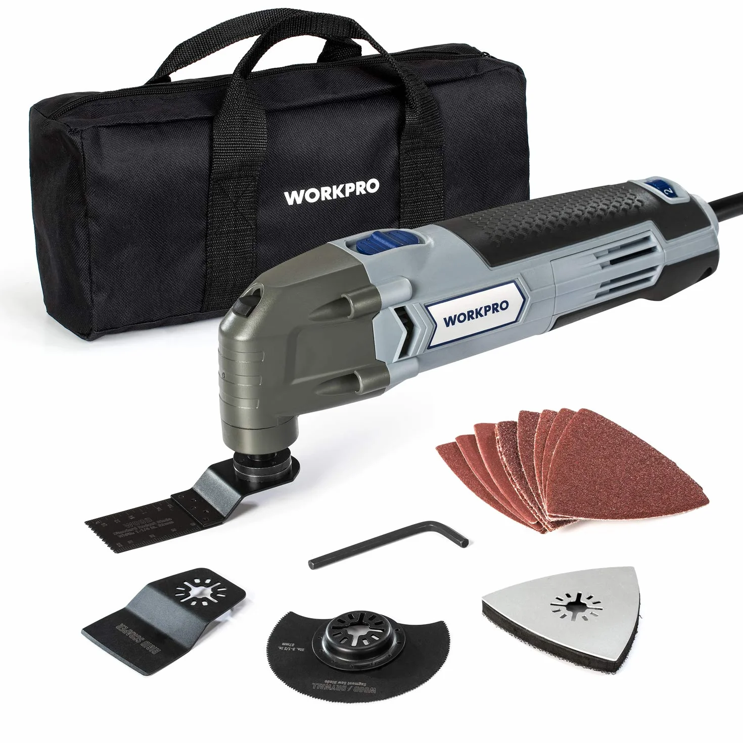 WORKPRO Utensile Multifunzione 300W, Strumento Oscillante, Elettroutensile Multifunzione 6 Velocità Variabile 10000-23000 RPM con 16 Accessori e Borsetta