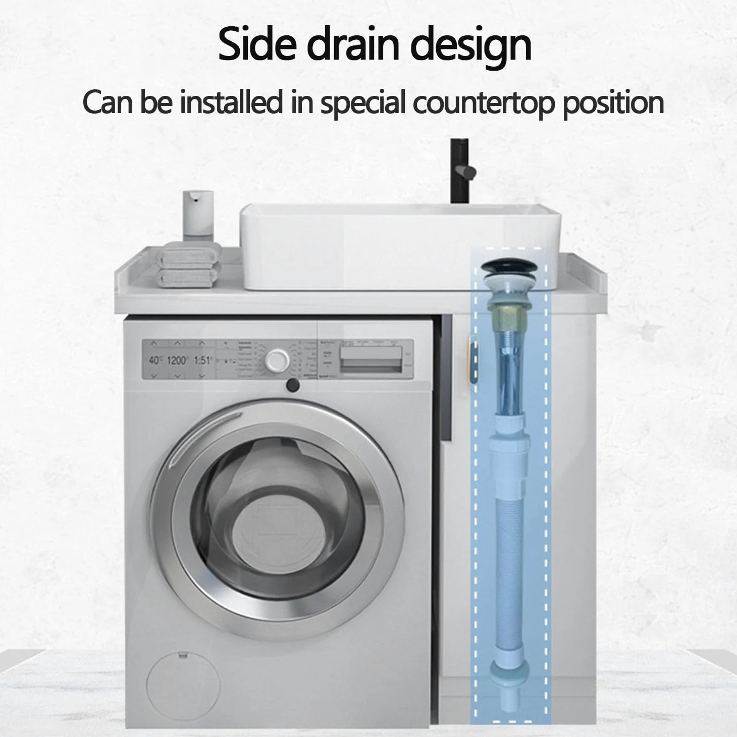 Lavabo da Appoggio in Ceramica con Troppopieno, Lavello Rettangolare Moderno con Scarichi Laterali e Scarico Pop-up per Bagno e WC degli Ospiti