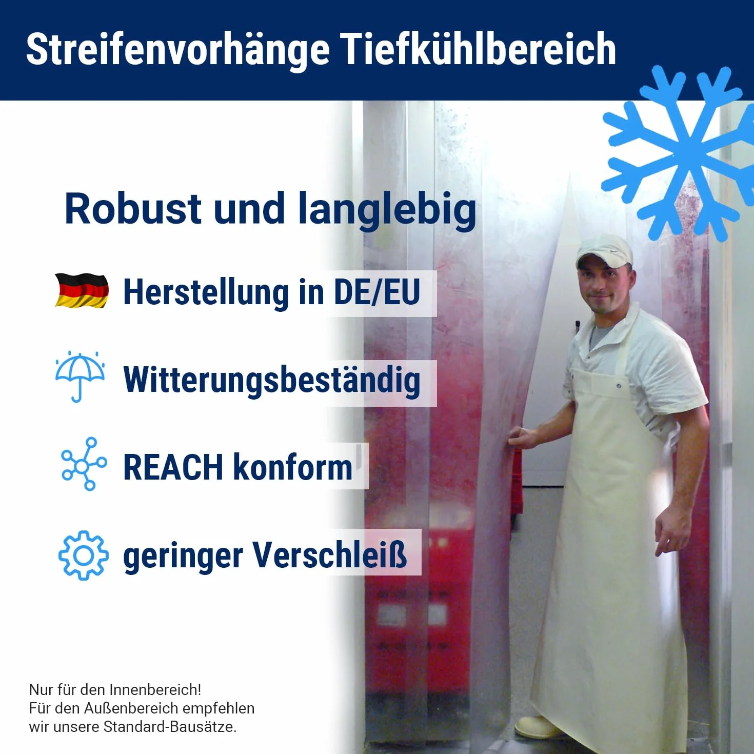 Zettl GmbH tenda a strisce in PVC resistente al freddo, temperatura di esercizio da +/- 0,0 °C a -25 °C, lamelle 300x3 mm trasparenti, altezza 2,00 m, larghezza 1,00 m, acciaio inox