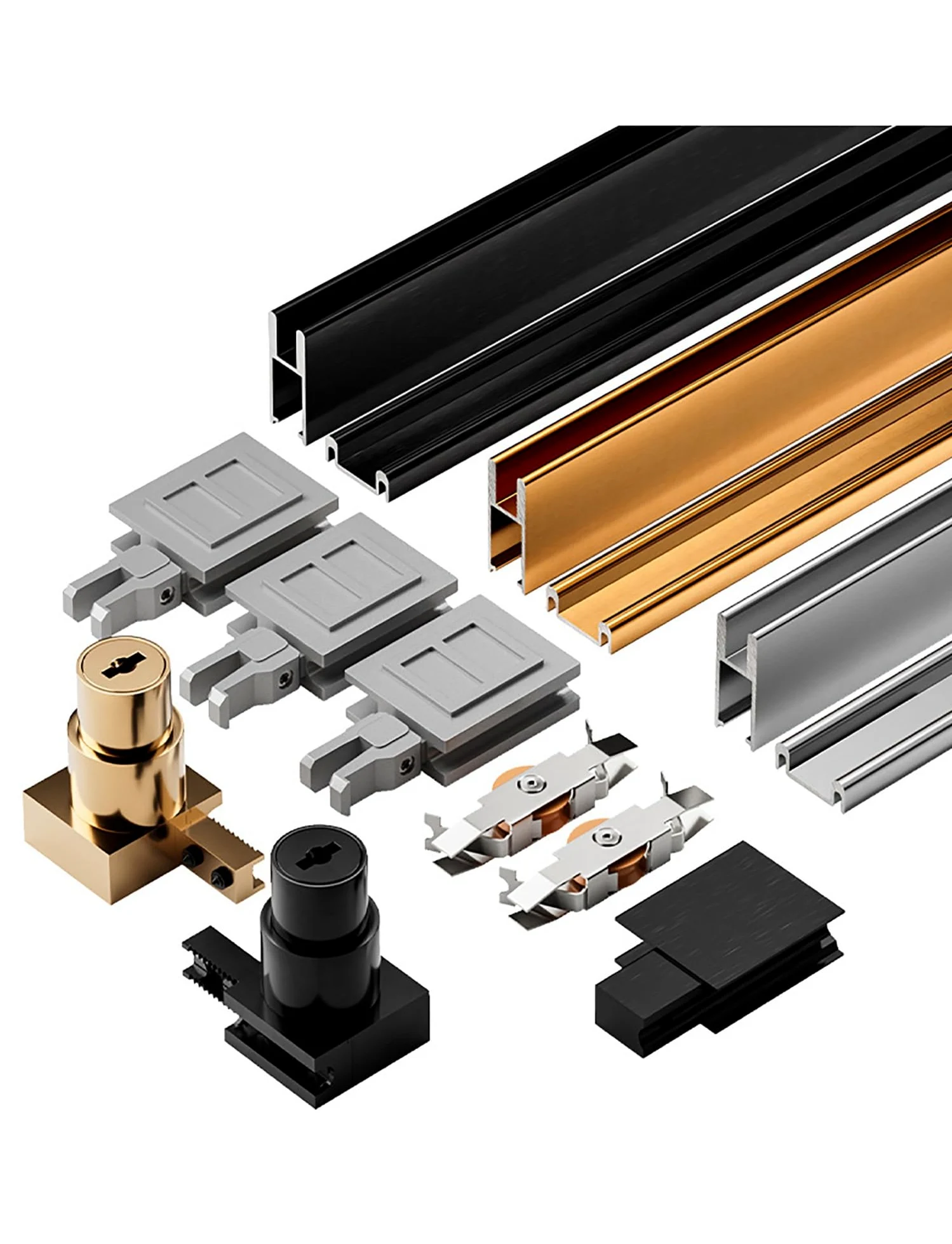 Kit binario scorrevole in vetro con design silenzioso per vetrine, librerie e armadi
