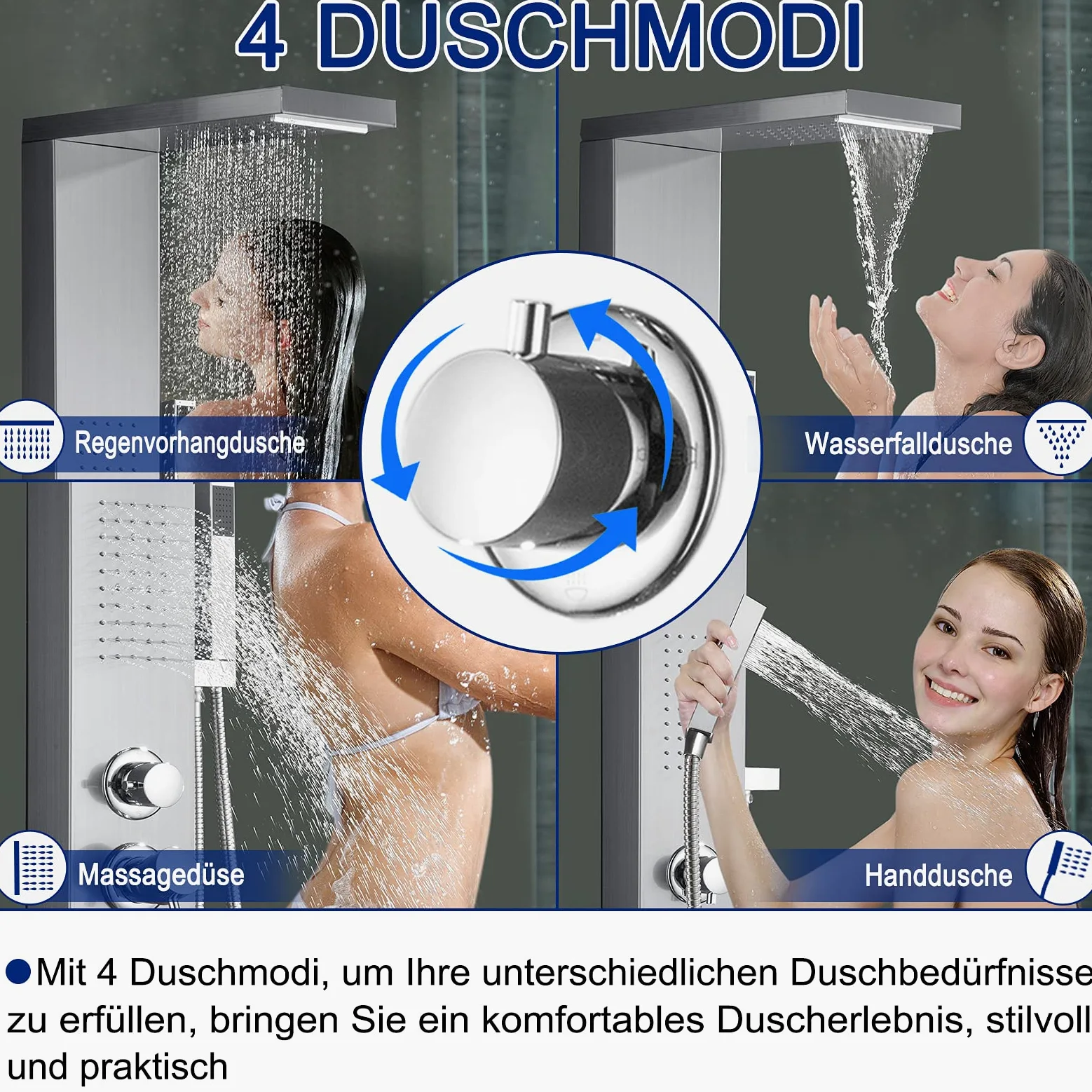 Froadp Sistema Doccia a Pioggia Pannello in Acciaio Inox Spazzolato Montaggio a Parete set Doccia con Doccia Idromassaggio Cascata e set Doccia Doccetta Lusso per Bagno (D'argento)