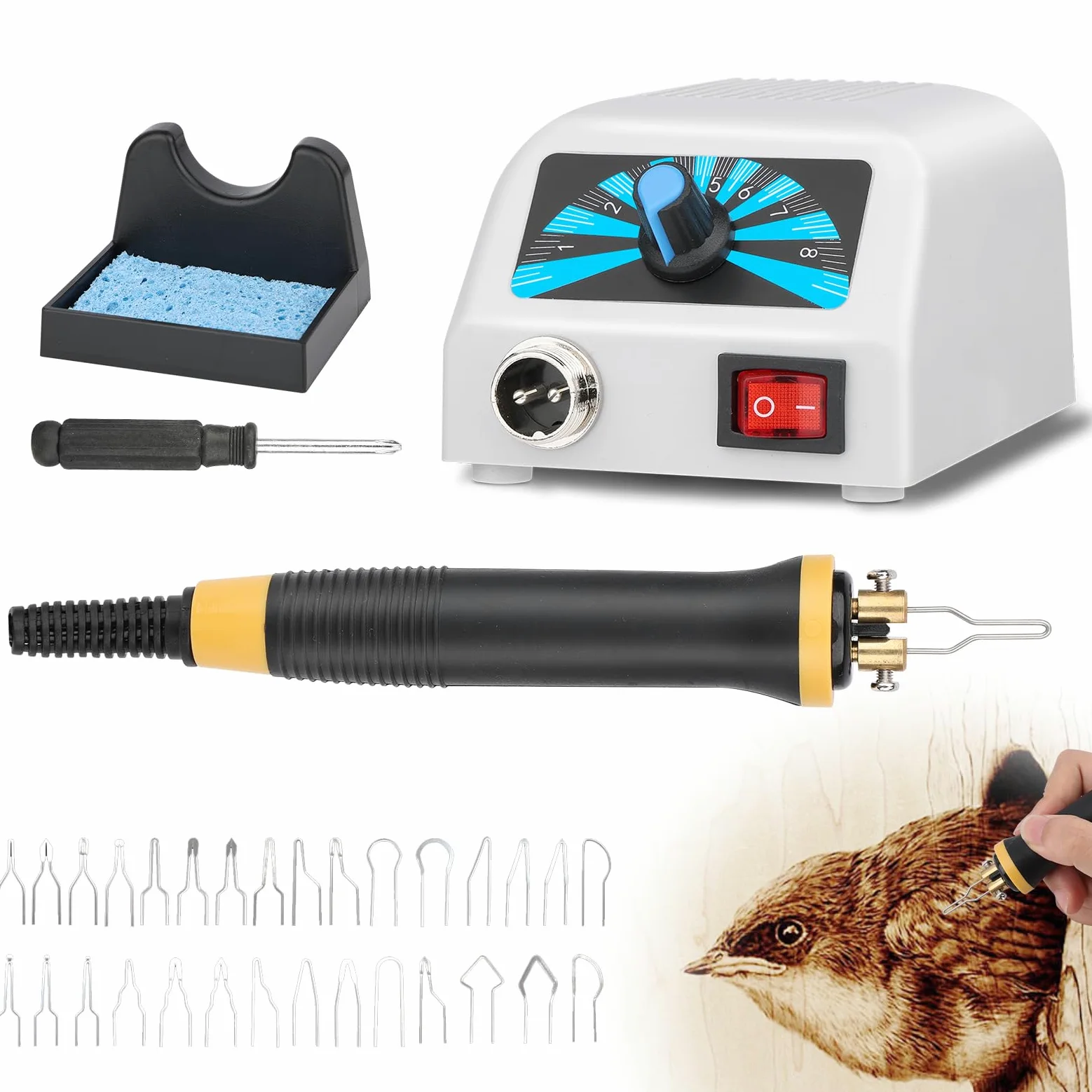 Kit Pirografo Legno 60W,Temperatura Regolabile 100°C-800°C, 30 Punte Intercambiabili, Ideale per Principianti e Appassionati di Pirografia