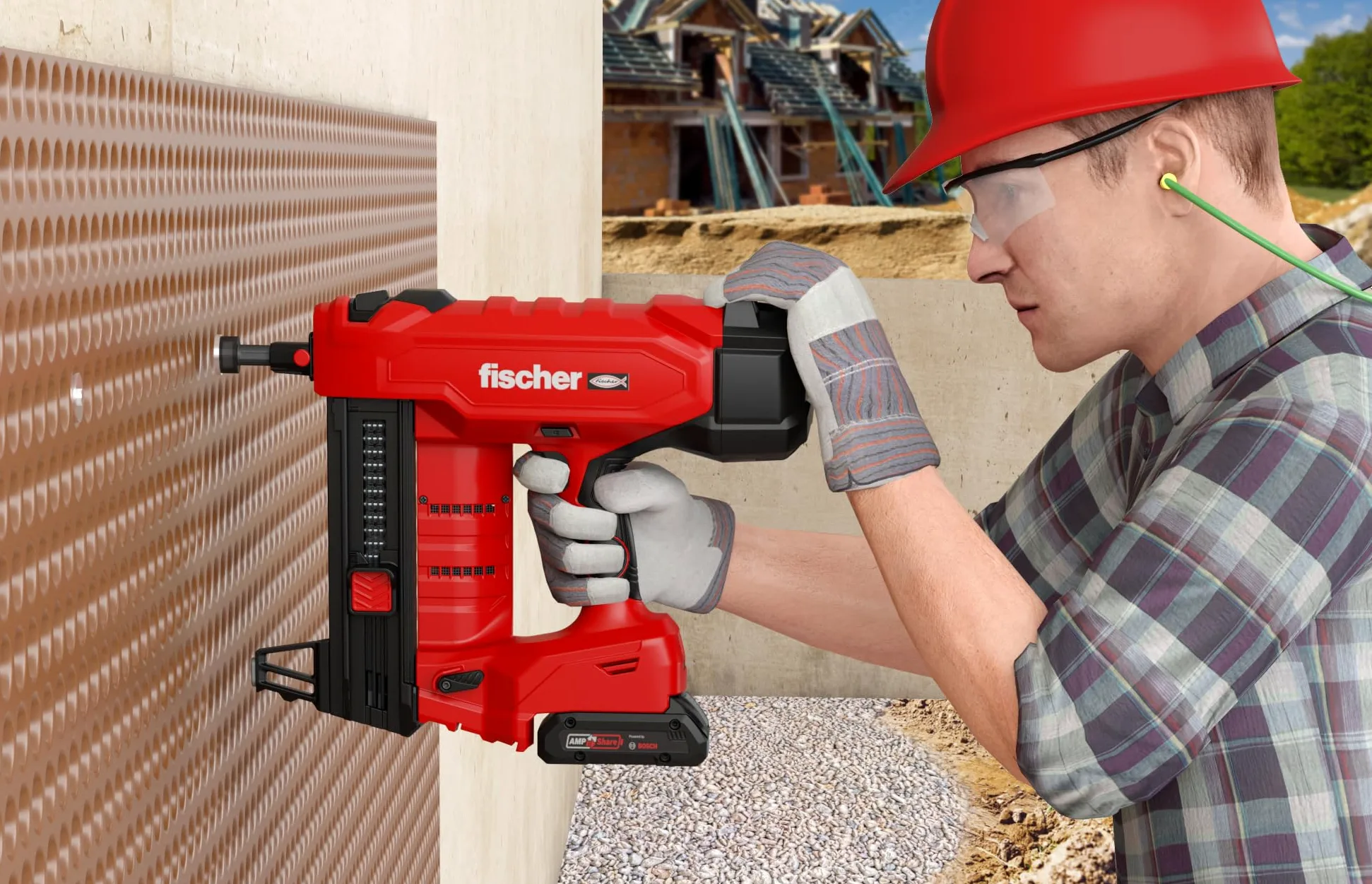 fischer Set di chiodi per calcestruzzo a batteria FXC 85, senza gas, AMPShare Alliance, con regolazione della profondità, per 500 chiodi per carica, con 2 batterie Bosch ProCore da 18 V e caricatore