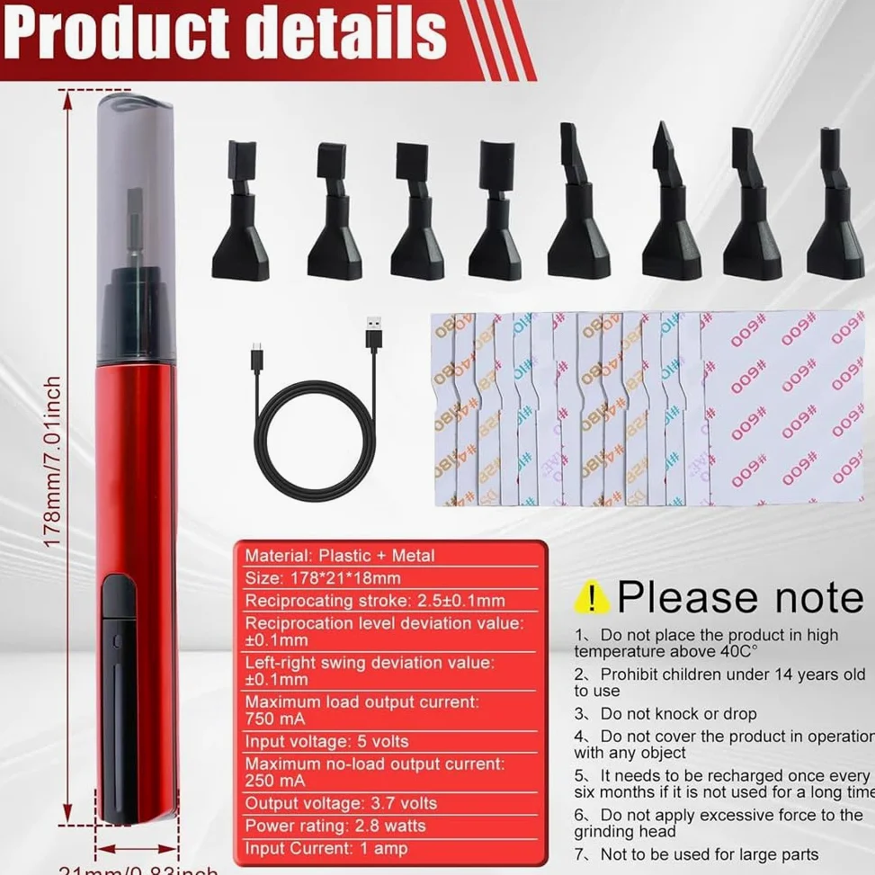 Levigatrice , penna abrasiva elettrica con ricarica USB, piccola levigatrice a penna per piccole levigature, lucidatura, fai da te