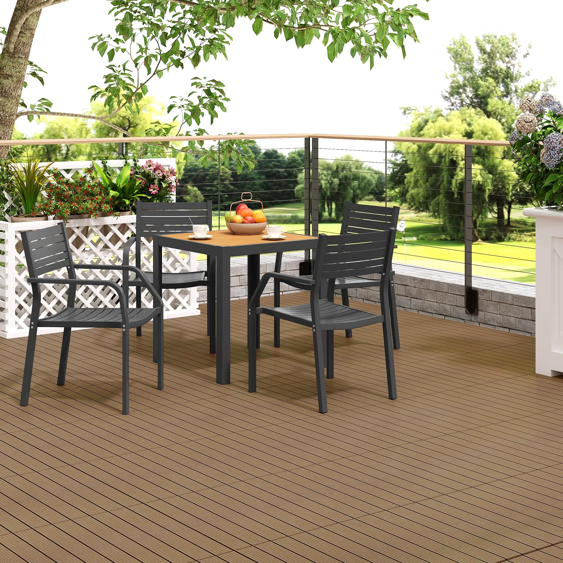 Laneetal Set di 12 Pavimento per Esterno, Pavimento WPC Incastro, per Giardino, Patio, Terrazza, Balcone, Pavimentazione Esterna 30x60 cm, Marrone Chiaro