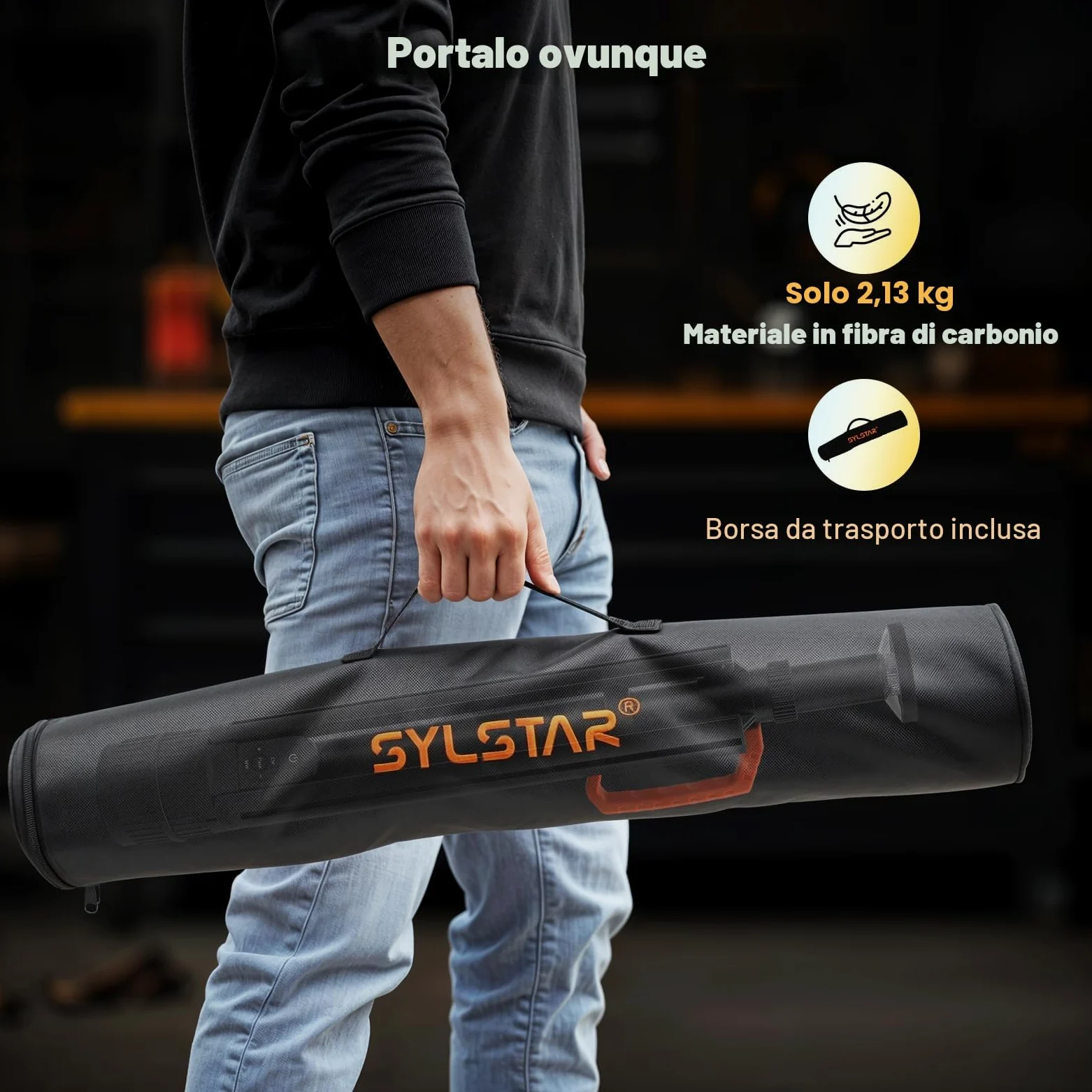 SYLSTAR Faro LED Ricaricabile con Telecomando e Treppiede Telescopico (2,65 m), 3000LM Ultra Luminoso Faretto a Batteria, 3CCT Regolabile, Faro da Cantiere per Officine Sport Campeggio Emergenze