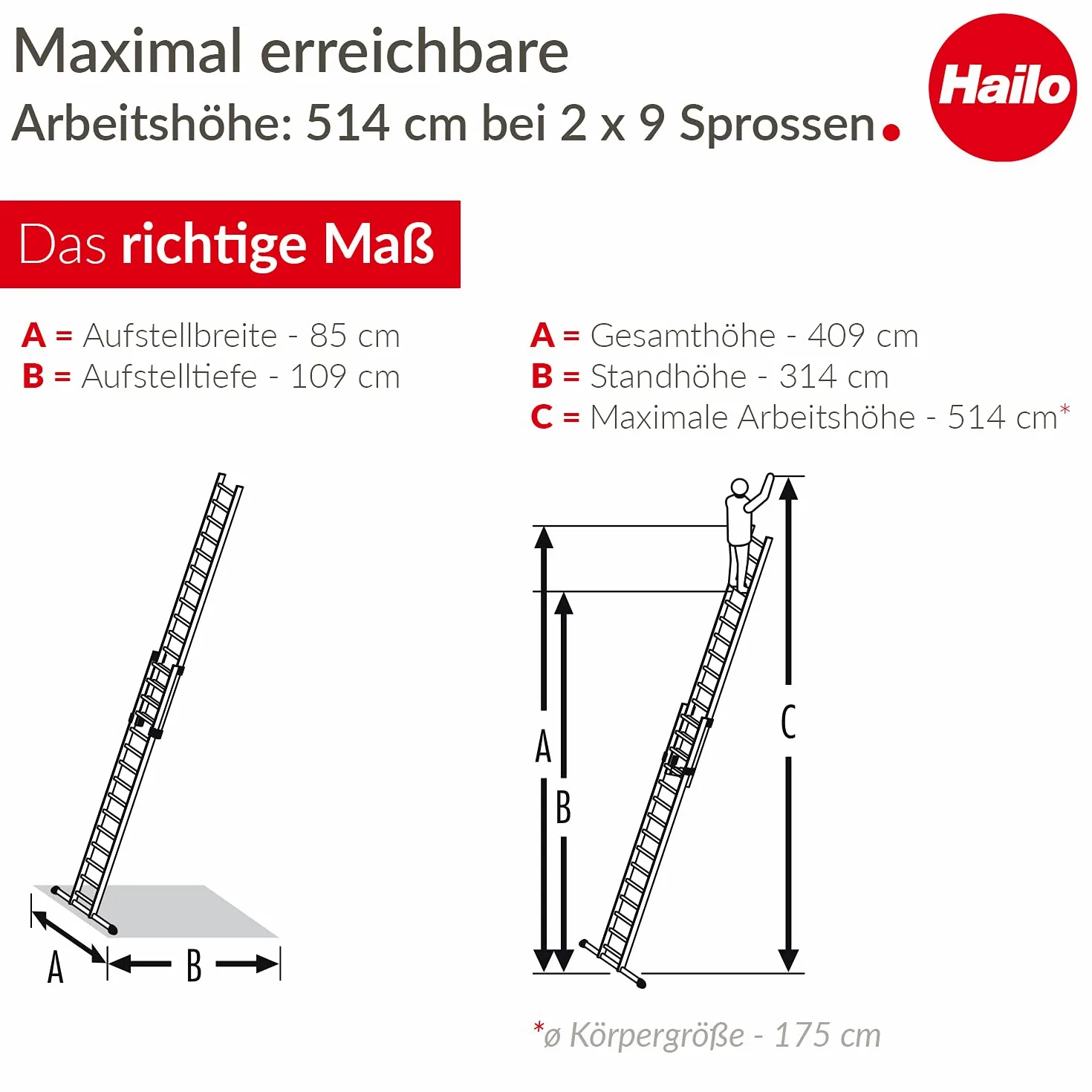 Hailo S80 ProfiStep Duo Scala scorrevole in alluminio, 2 x 9 pioli, portata fino a 150 kg, parti della scala utilizzabile singolarmente e regolabile in altezza