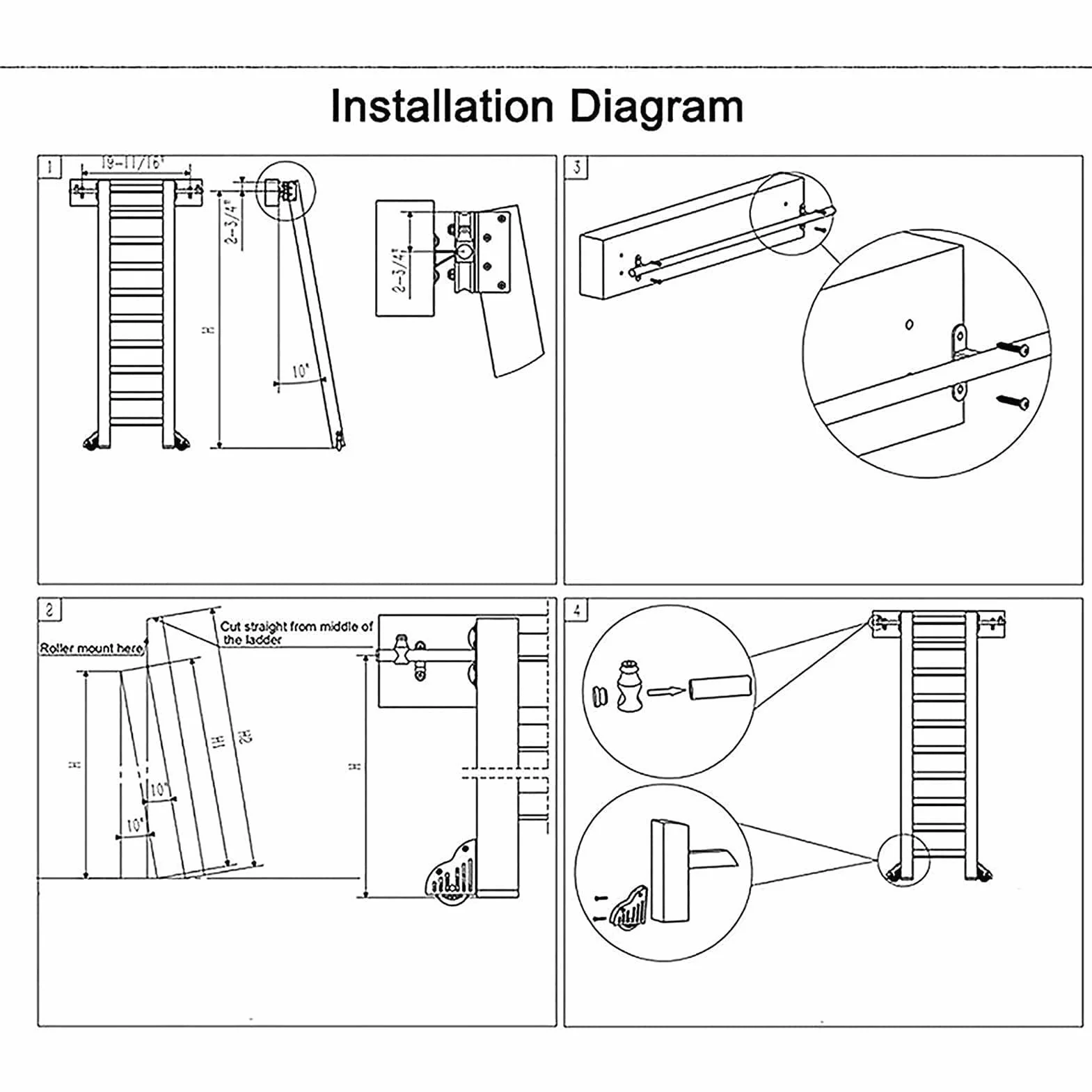 Kit Hardware per Scala per Biblioteca Binario Scorrevole Retrattile con rotelle con Rullo a Pavimento, Posizionamento Verticale, Design salvaspazio - Nessuna Scala Inclusa