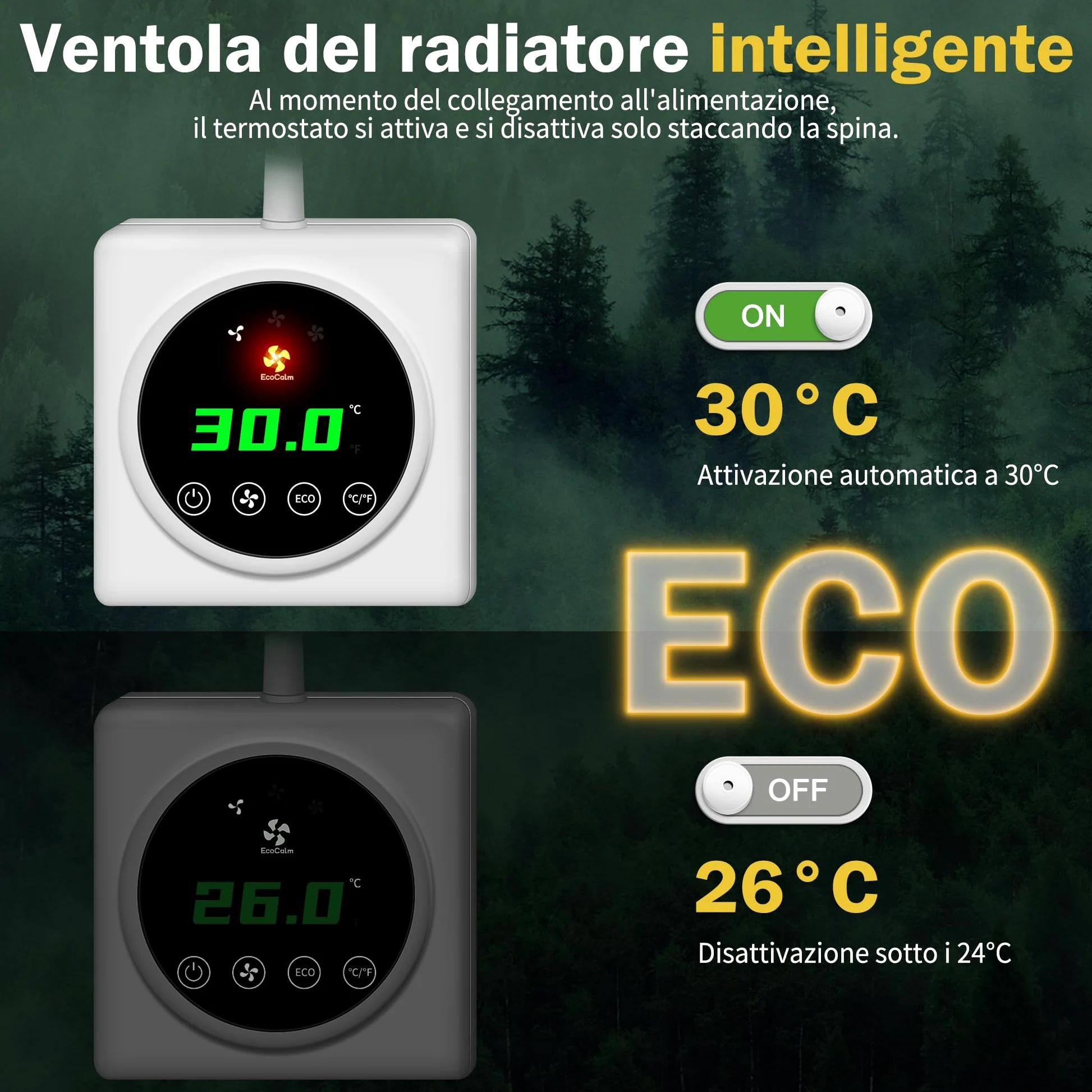 Ventole per Termosifoni 2.0 con Controller con Termostati Intelligenti, 10 Ventole per Aumentare l'efficienza del Riscaldamento e Risparmiare Energia con 1 Spina di Alimentazione (Duo Set)