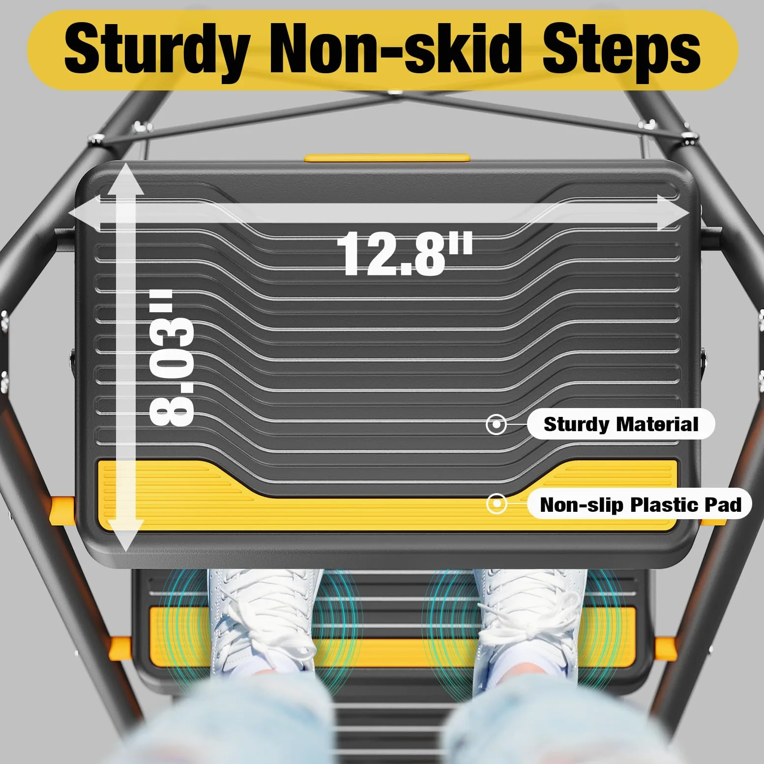 Urackify Scala a 4 gradini, resistente capacità di 150 kg, ampi gradini antiscivolo e corrimano sicuro, compatto, pieghevole, design portatile per casa, cucina, ufficio, dispensa, armadio, nero