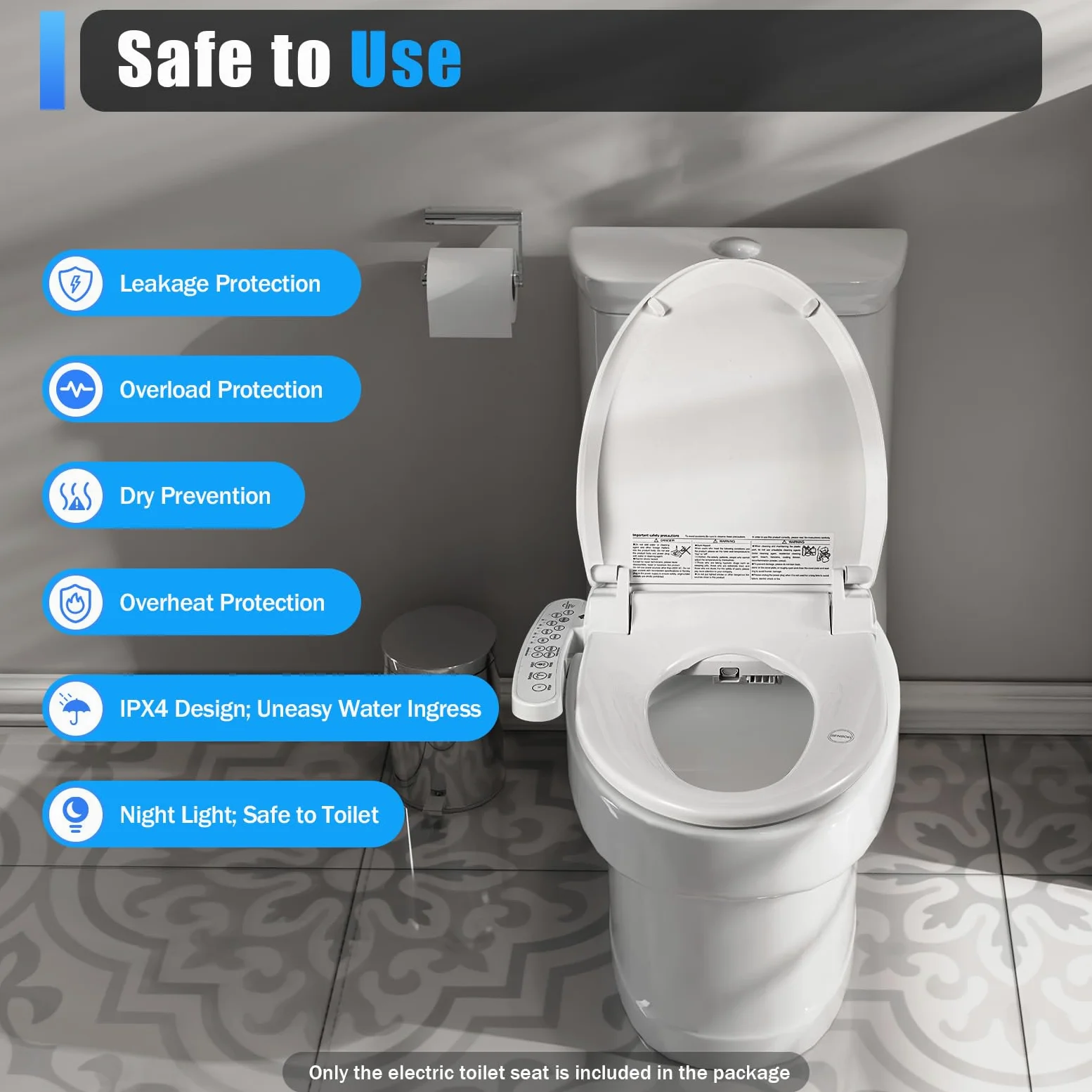 WC intelligente elettrico, toilette con dispositivo di pulizia deodorizzazione automatica temperatura regolabile massaggio intelligente per casa di cura hotel, bianco
