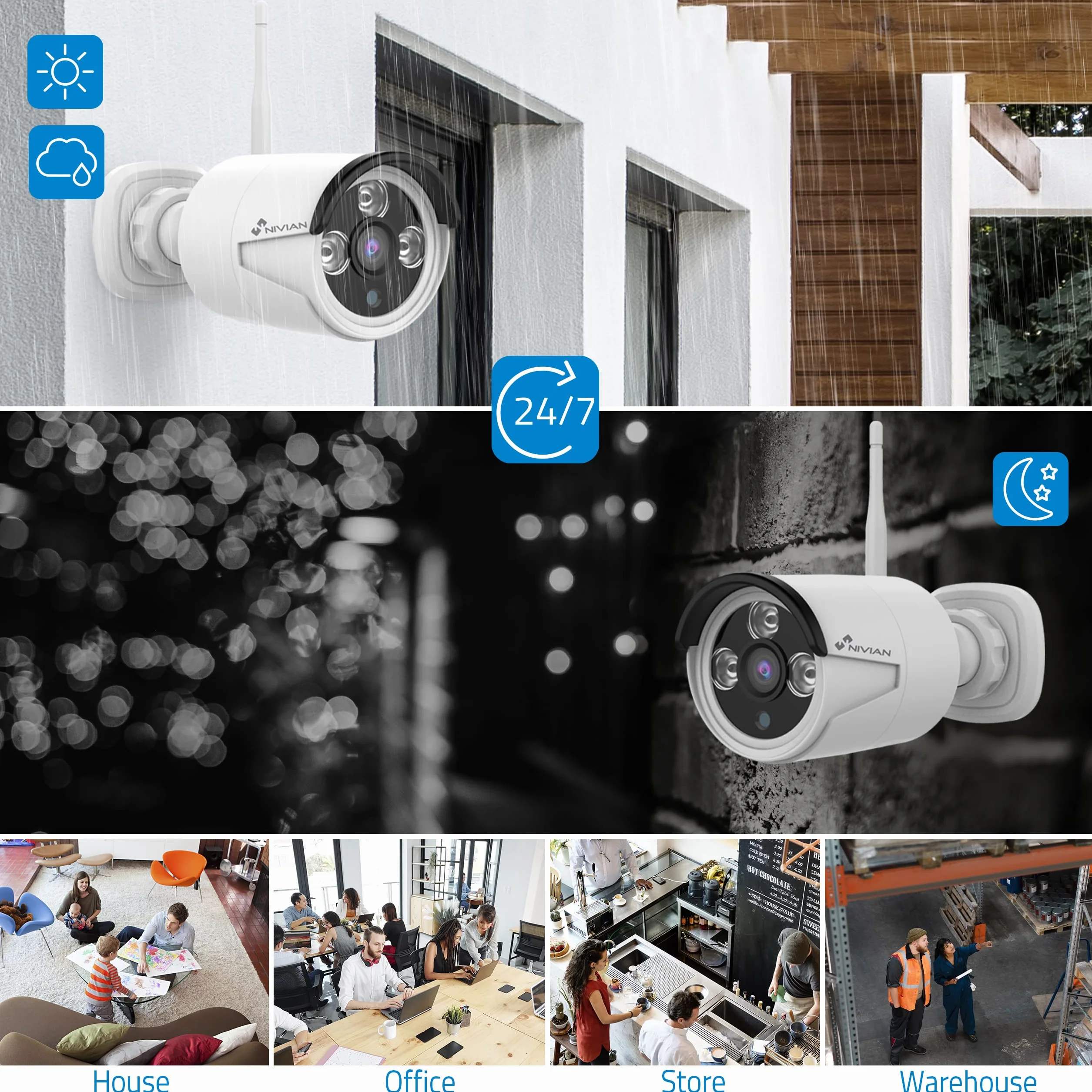 NIVIAN Kit Videosorveglianza WiFi SUPERHD 2K – Sicurezza Facile da Installare per Casa o Negozio, Visione Notturna, Rilevamento Umano Intelligente, Controllo da App – 4 Telecamere + NVR 8CH + HDD 1TB