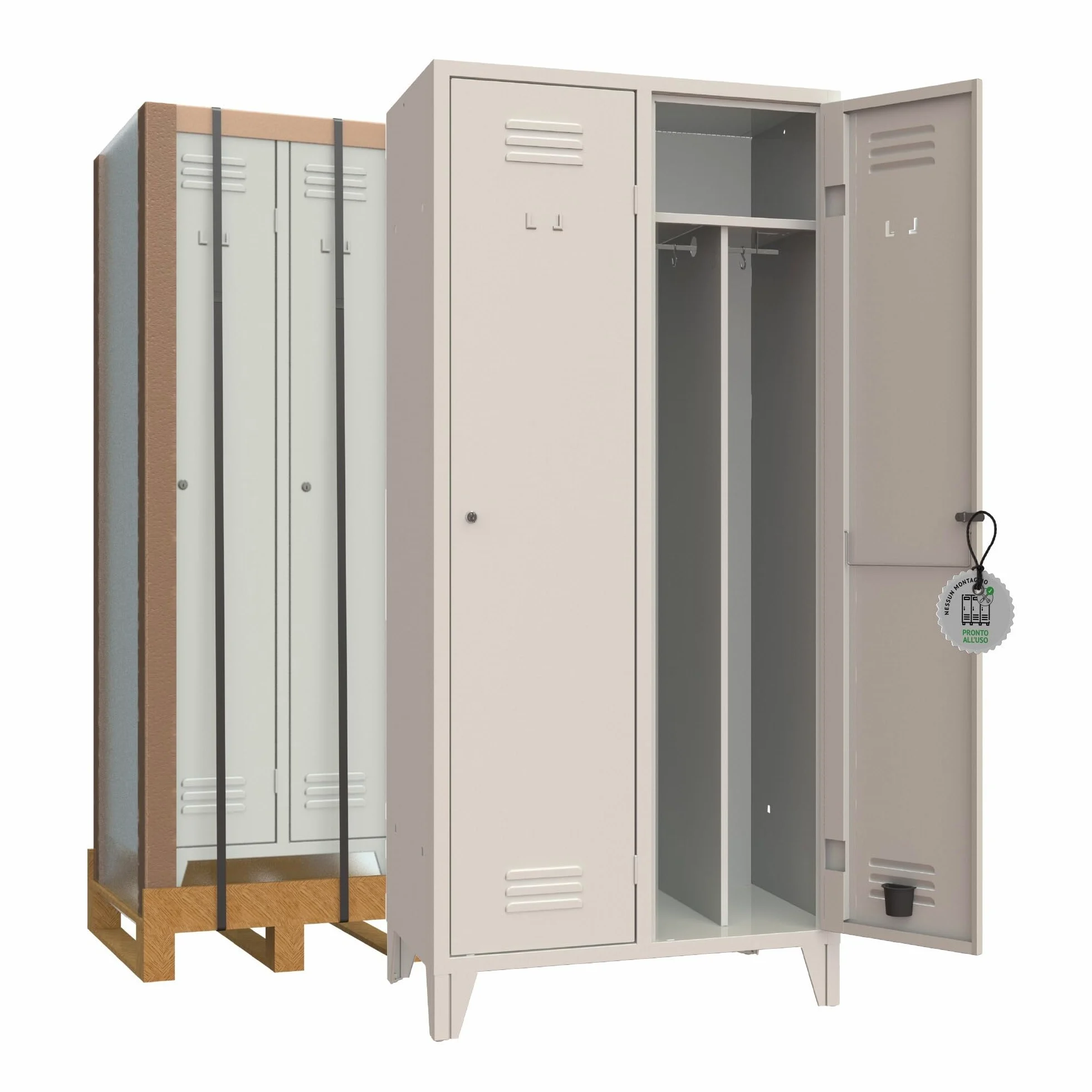 XLOCKERS Armadio Spogliatoio Monoblocco 2 Posti in Metallo - Armadio Robusto Made In Italy con Divisorio Sporco/Pulito - Grigio RAL 7035-69x50x180cm