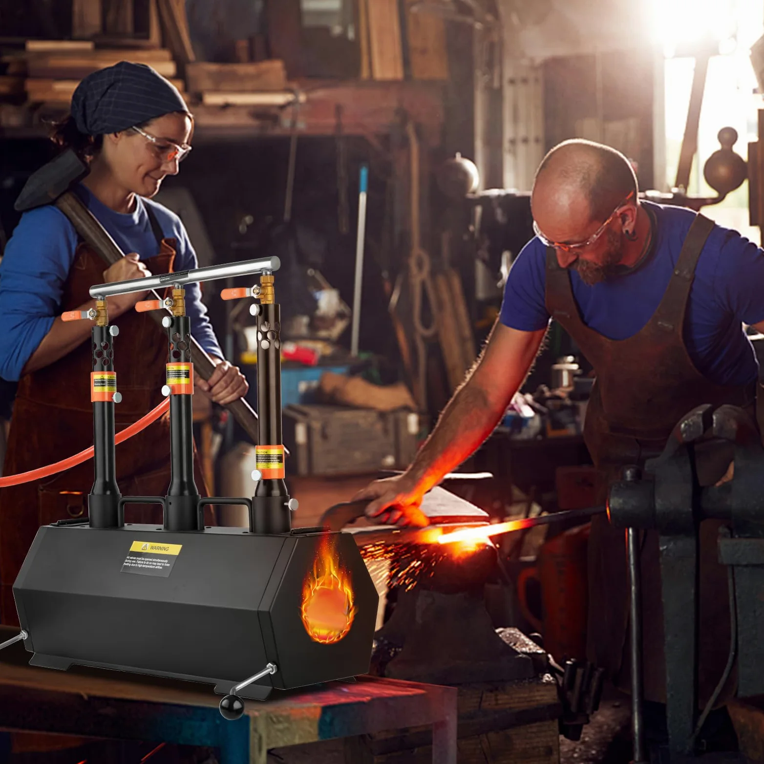 VEVOR Forgia a gas propano portatile, Forno di forgiatura a 3 bruciatori, per la fabbricazione di coltelli e forgiatura dei metalli, Coltelieri Marescalchi ferrosi fabbro, Temperatura massima di 1427