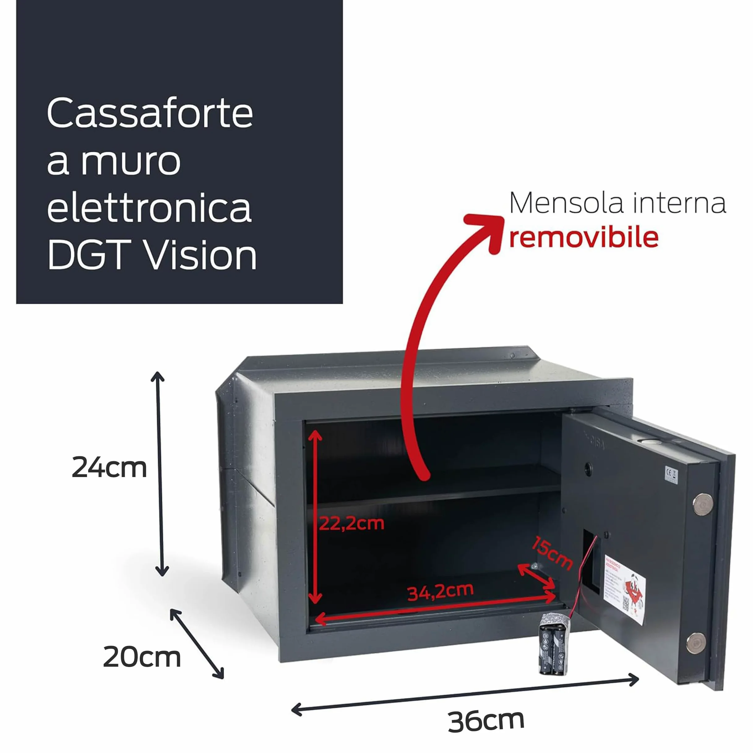CISA - Cassaforte a Muro Elettronica DGT Vision 182710310 - Cassaforte Piccola LxHxP 36x24x20 cm - 1000 Miliardi di Combinazioni Possibili - Totale Sicurezza contro Aperture Indesiderate