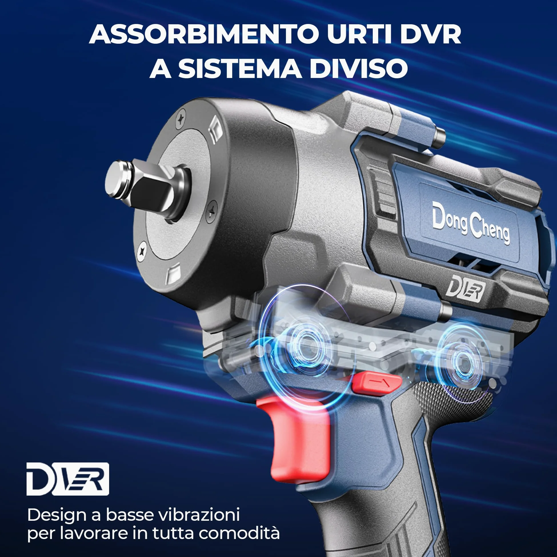 Dong Cheng Chiave a impulsi senza fili Brushless 1/2", 1700 Nm, 3 vel. 0-1900 giri/min, 2x5,0Ah + carica rapida + 3 bussole, per bulloni arrugginiti M10-M24