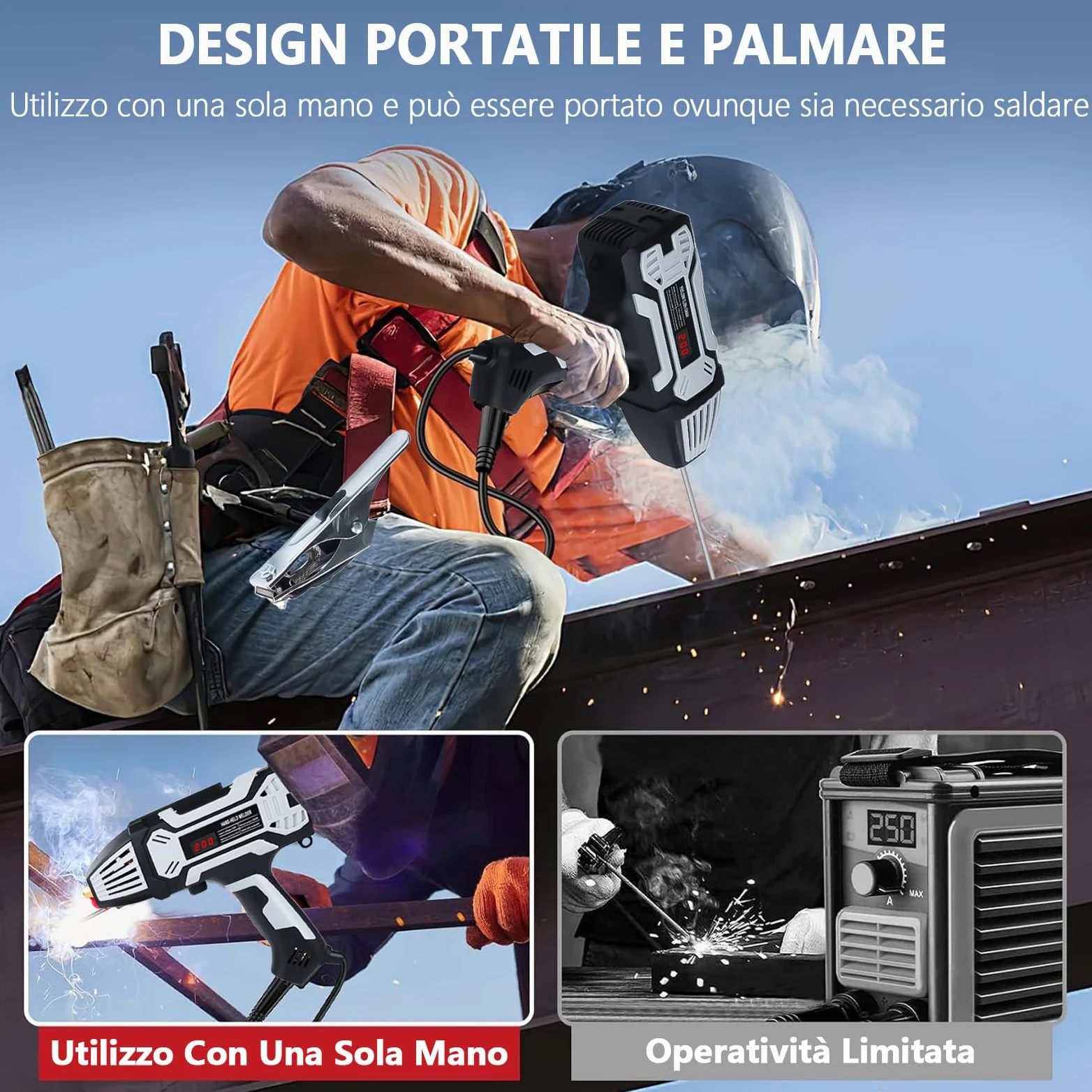 Saldatrice Portatile, 200A Saldatrice a Elettrodo con Inverter IGBT, Saldatore ad Arco per Barre di Saldatura 1,6 mm - 3,2 mm, Salda Facilmente Acciaio Ferro Acciaio Al Carbonio Leghe