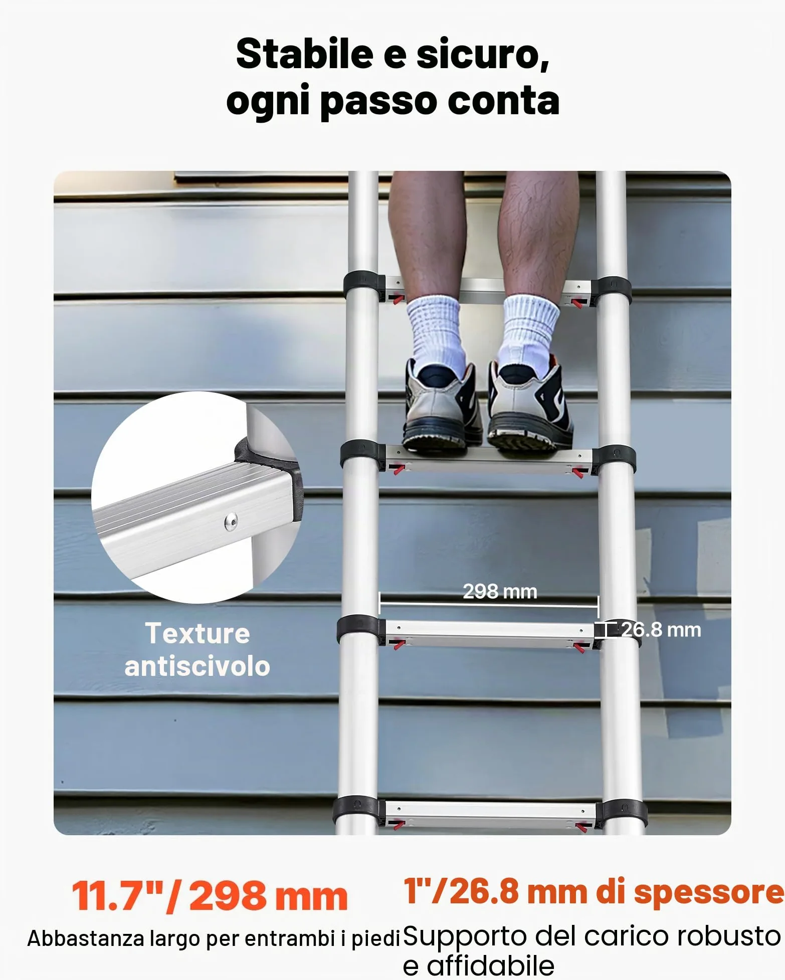 VEVOR Scala Telescopica da 3,8 m, Scala Estensibile Pieghevole Multiuso in Alluminio, Capacità Carico max. di 150 kg con Piedini Antiscivolo, per Casa, Lavori all'Aperto, Soffitta