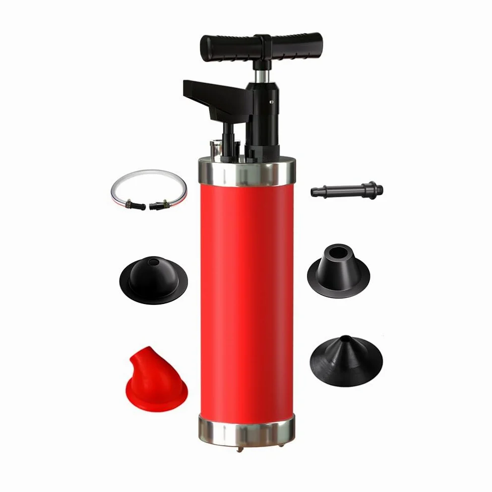 Sturalavandini a Pressione con Barometro, Pompa Stura Scarichi a Pressione, Sturalavandino ad Aria Compressa con 4 Ventose, per WC Lavandino Vasca da Bagno