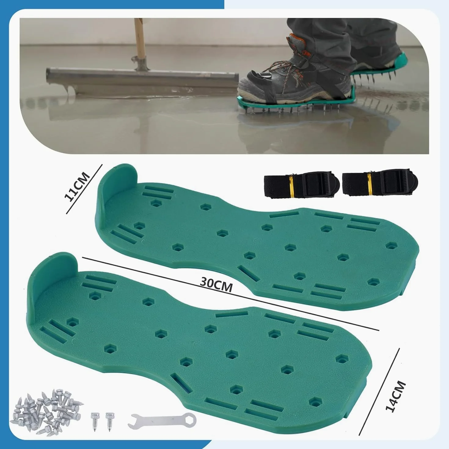 MXBAOHENG Kit di strumenti autolivellanti per cemento: Rullo Frangibolle per Autolivellante 11 mm, 300 mm Spiked Scarpe, In Acciaio Inox Raschietto Pavimento Autolivellante Cemento Tool Kit