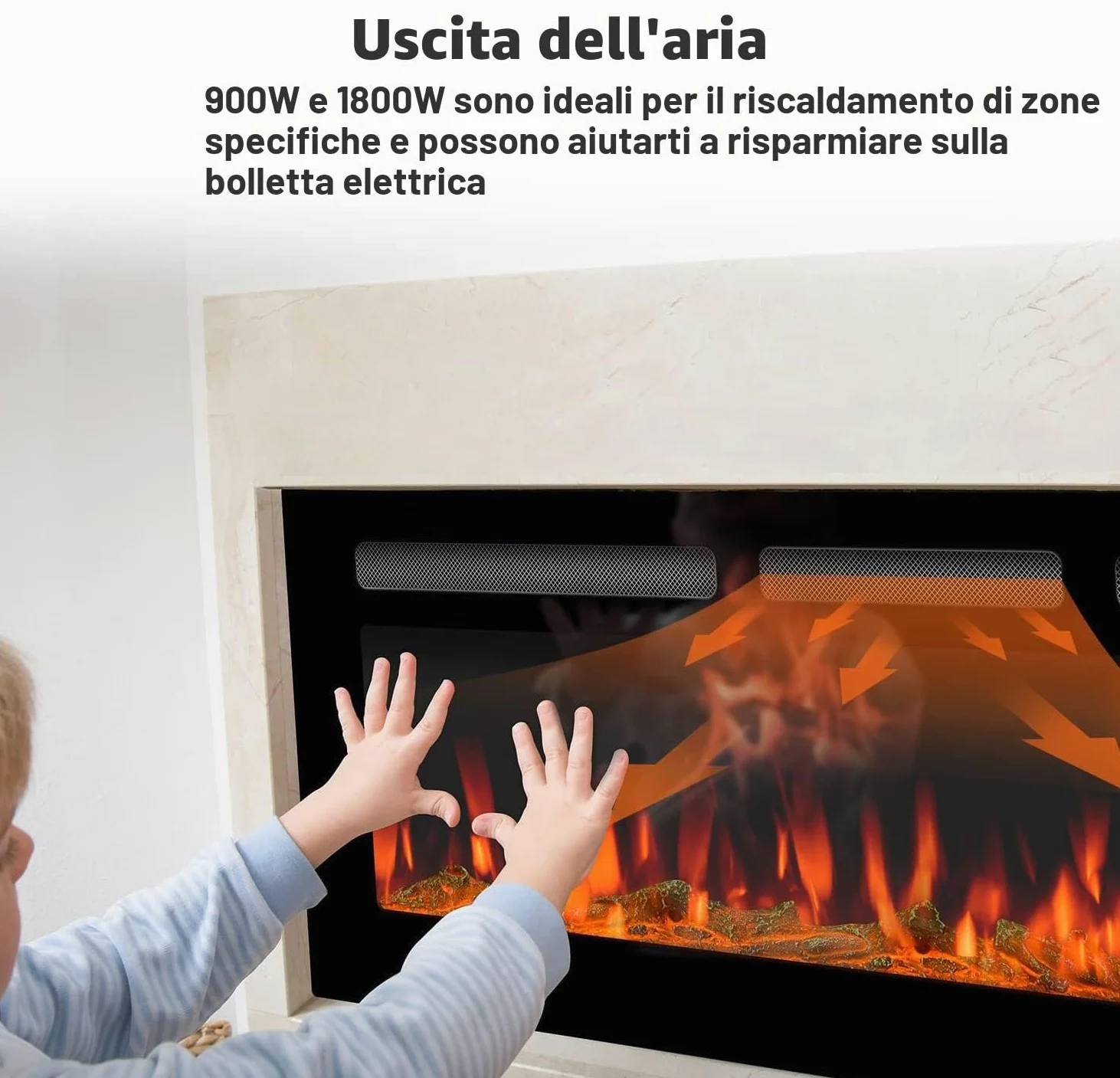 M.C.Haus Camino Elettrico Touch Screen Pannello in Vetro con Inserto a Fiamma Colorata Riscaldatore a Parete Telecomando con Crystal LogSet,900W/1800W (127 cm)