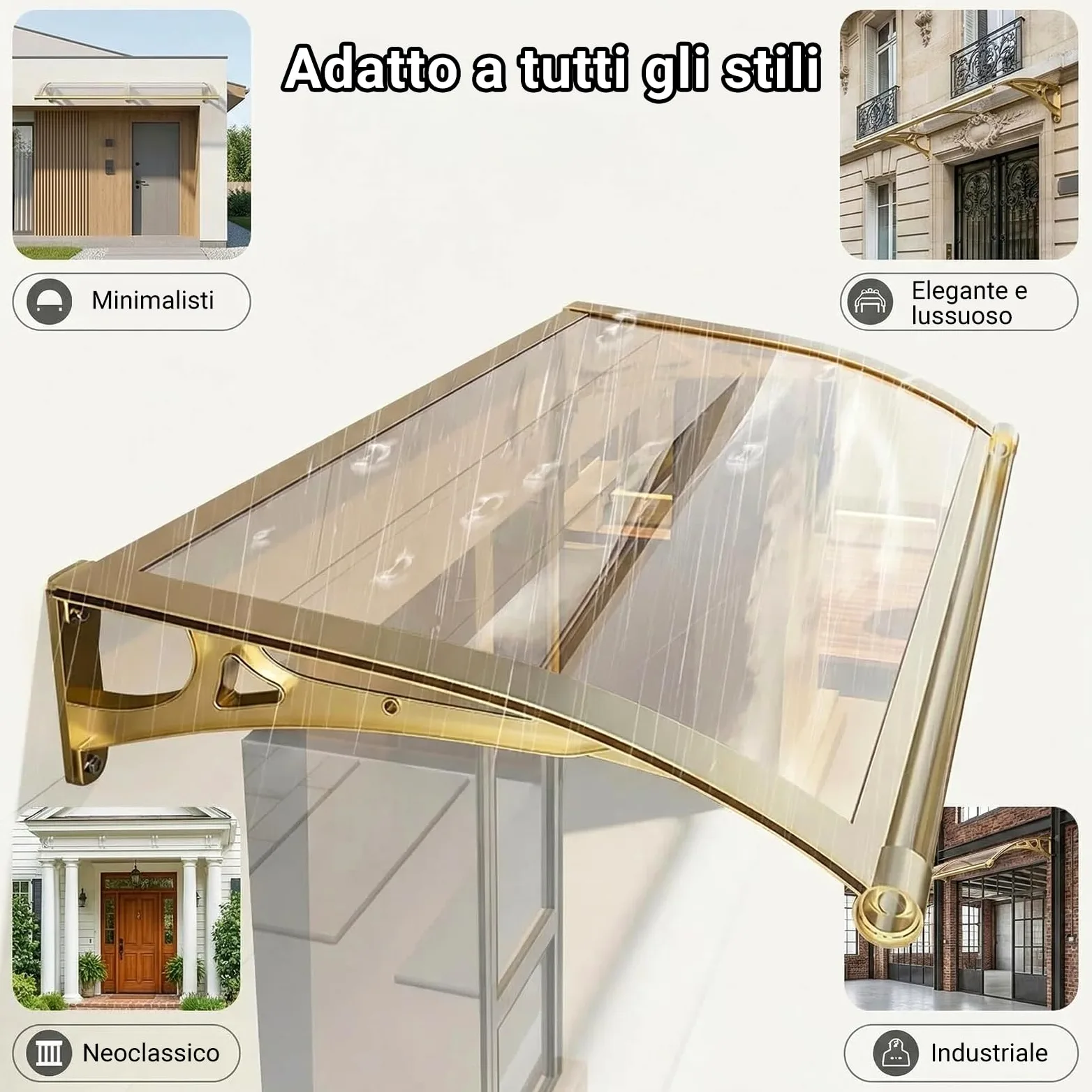 Pensilina Tettoia, Tettoia per Esterno, Pensilina da Esterno in Policarbonato, Resistente ai raggi UV/alla pioggia,Tettoia per Esterno/Porte/Balcone/Finestre 80x230cm