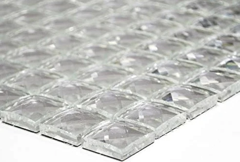 MOS130-0208_f - Piastrelle a mosaico, in vetro traslucido, 10 pezzi, colore: Bianco