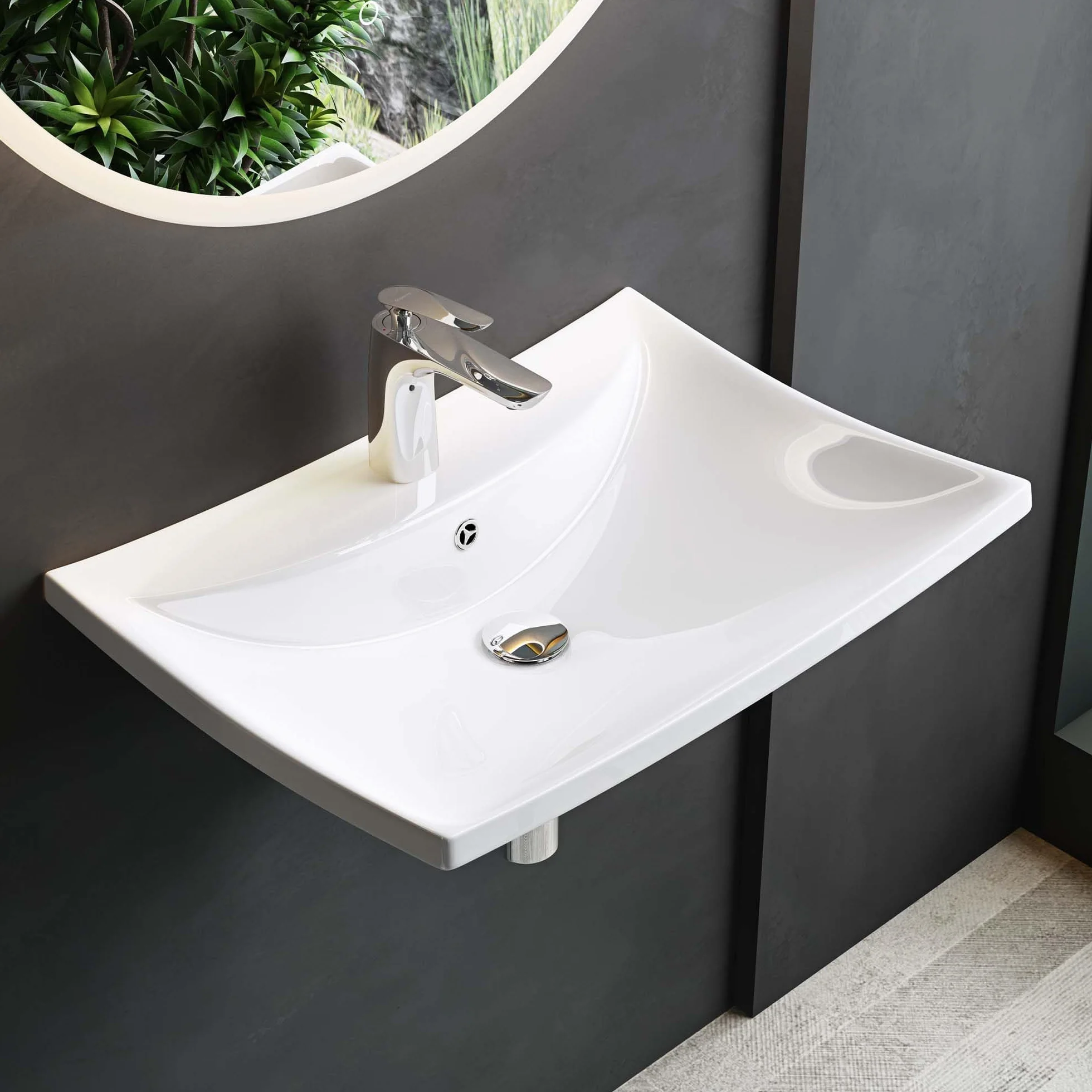 Mai & Mai Lavabo da Appoggio 60.5X44X18cm, Lavandino Bagno Lavabo in Ceramica Nano Rivestimenti inclusi Brüssel709