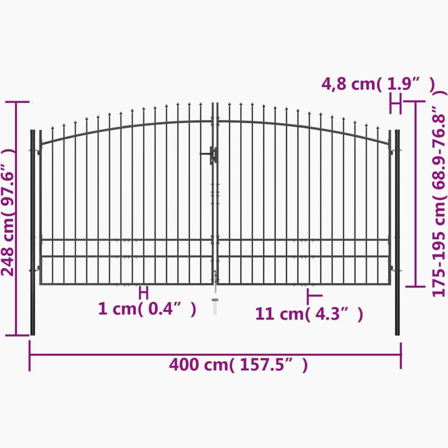 Cancello Giardino Esterno, Cancello Esterno, Cancelletto Giardino, Cancelletto Esterno, Cancello Doppio con Punte a Lancia 400x248 cm