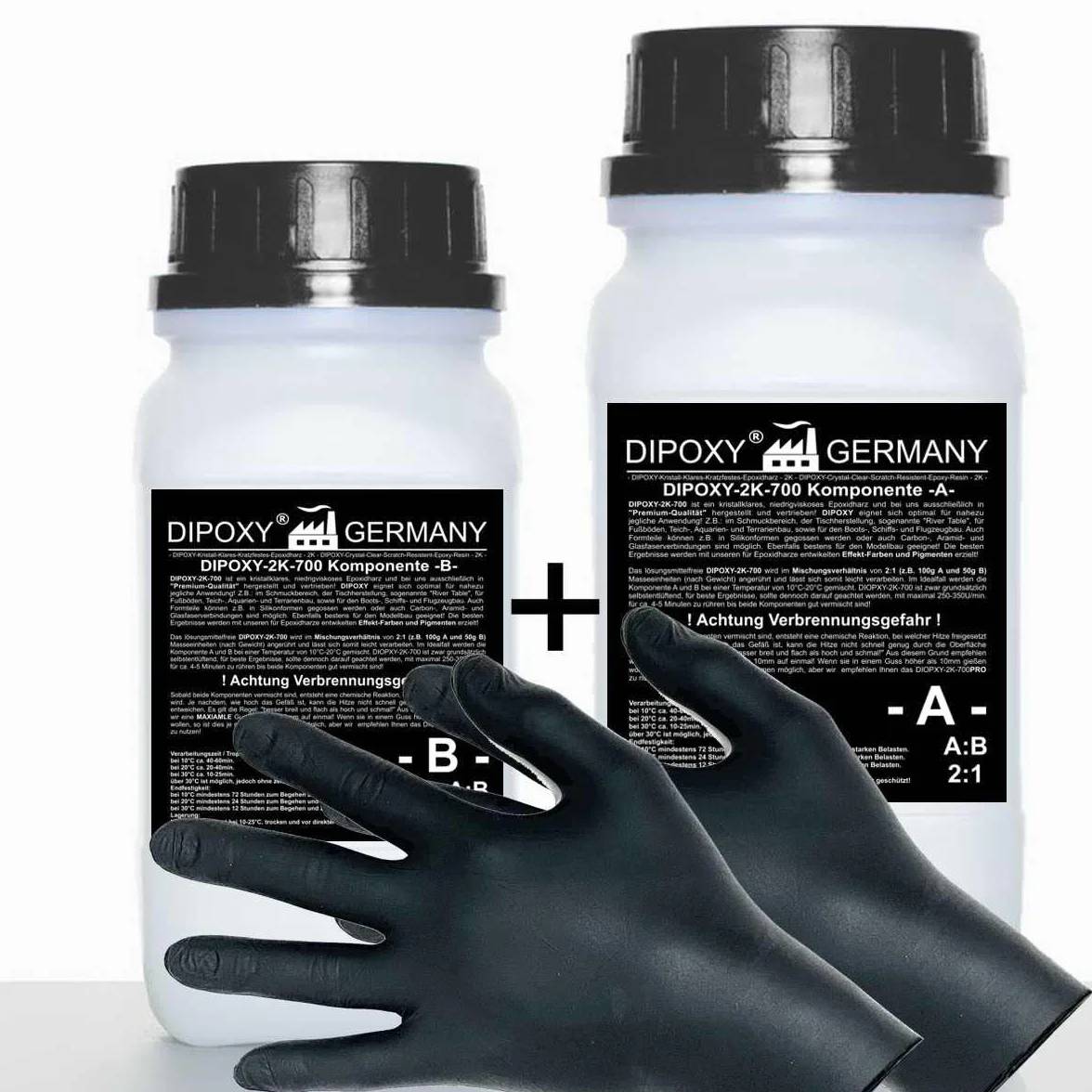 DIPOXY-2K-700 - Resina epossidica da 10,5 kg + indurente + guanti, resina per laminazione EP di qualità professionale, trasparente e inodore, per legno, tavolo, pavimento, acquario, terra, stampi in